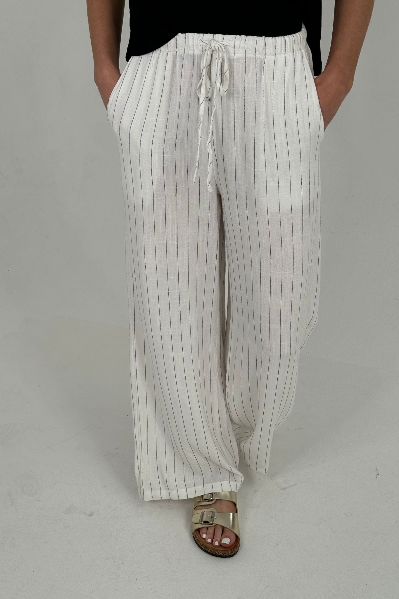 Elsa Linen Mix Stripe Trousers In White