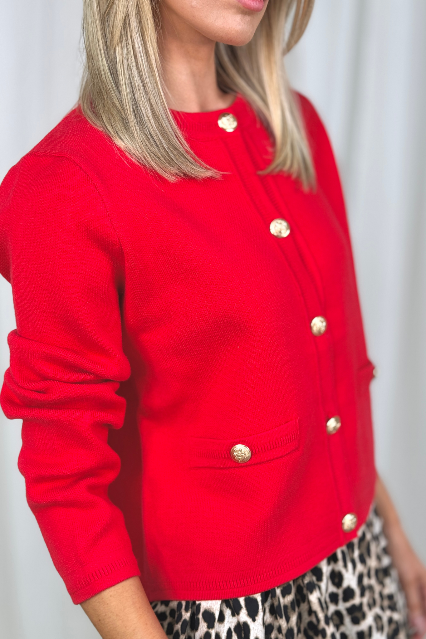 Kendra Round Neck Cardigan In Red