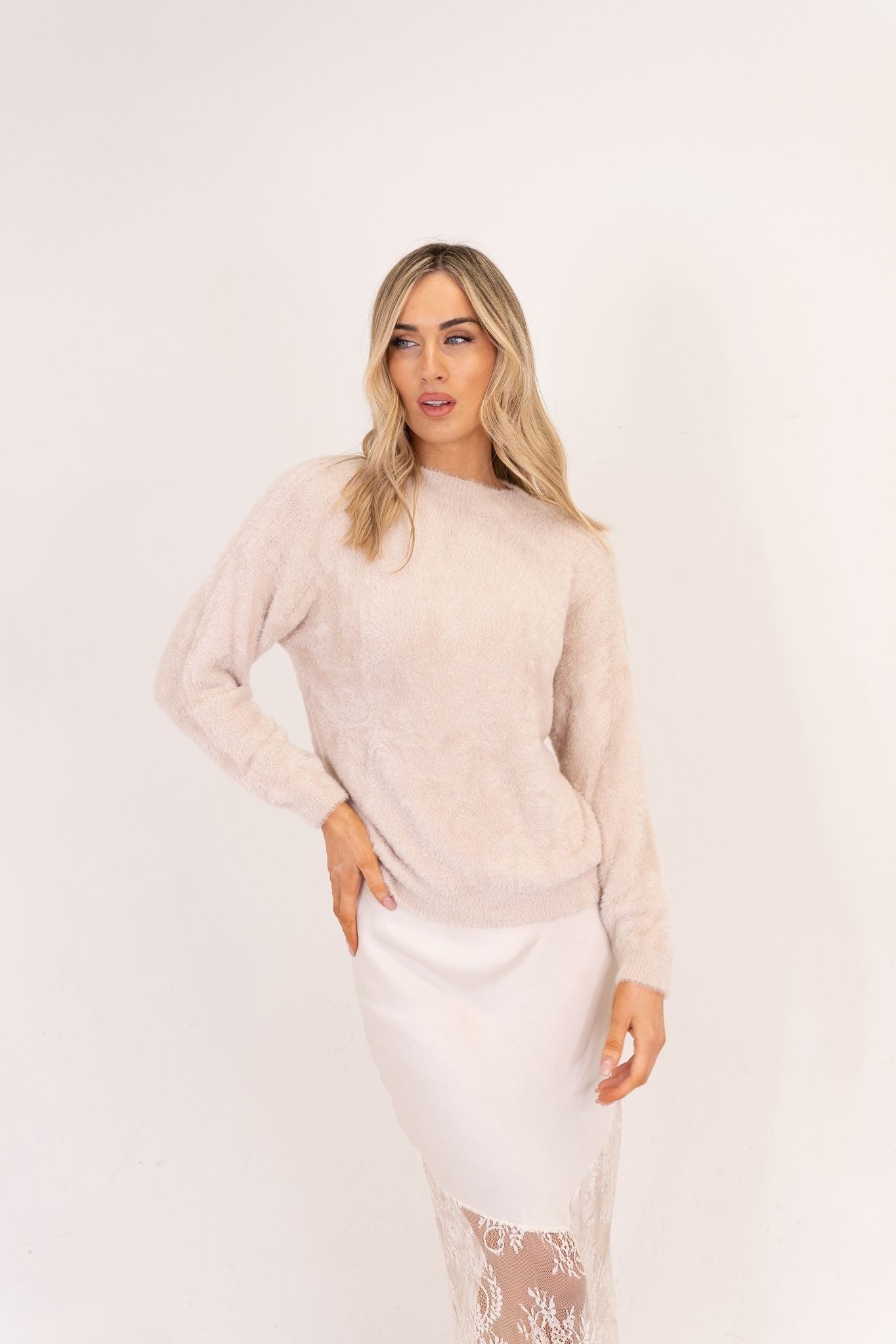 Leah Textured Jumper In Neutral