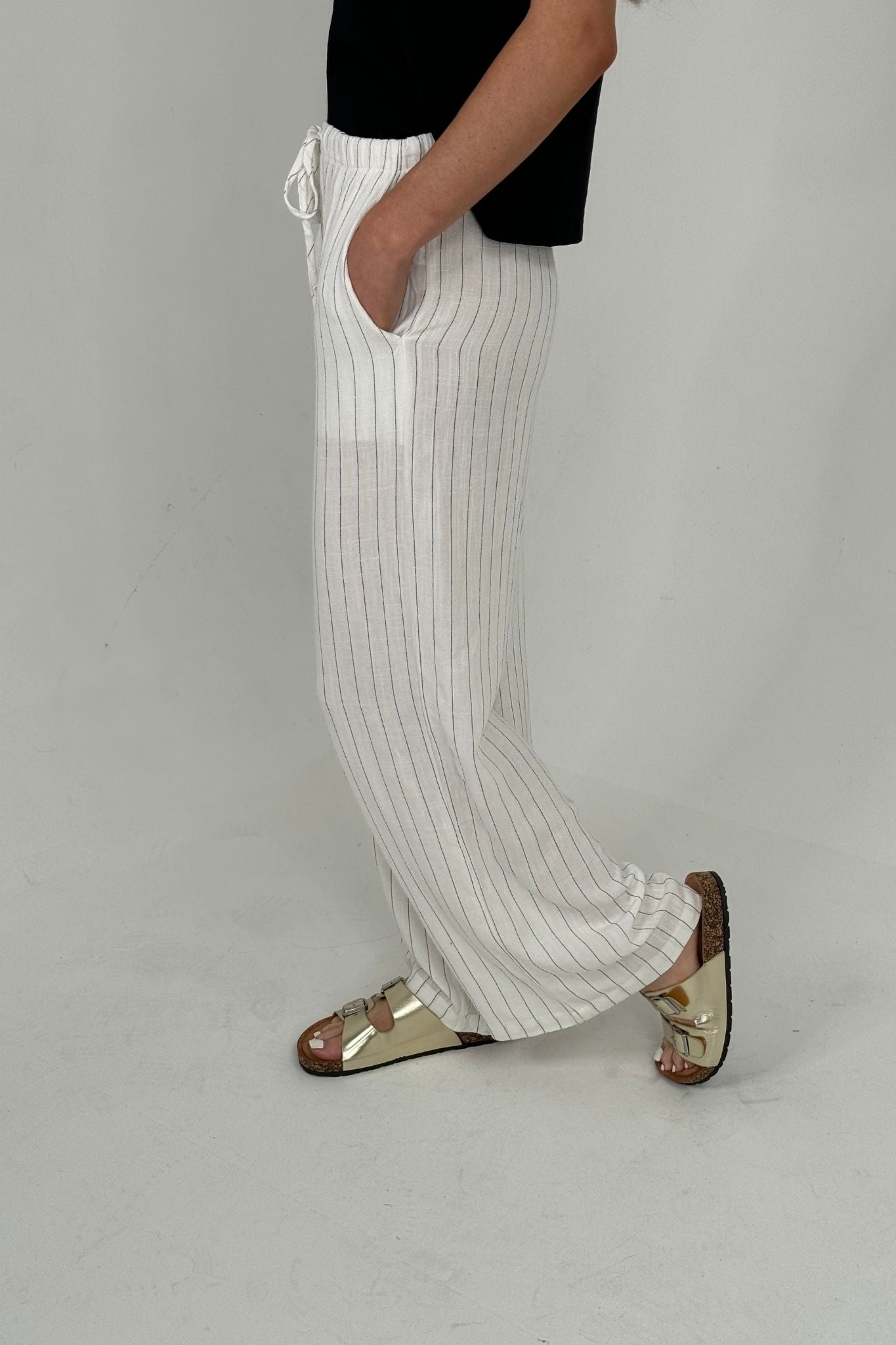 Elsa Linen Mix Stripe Trousers In White