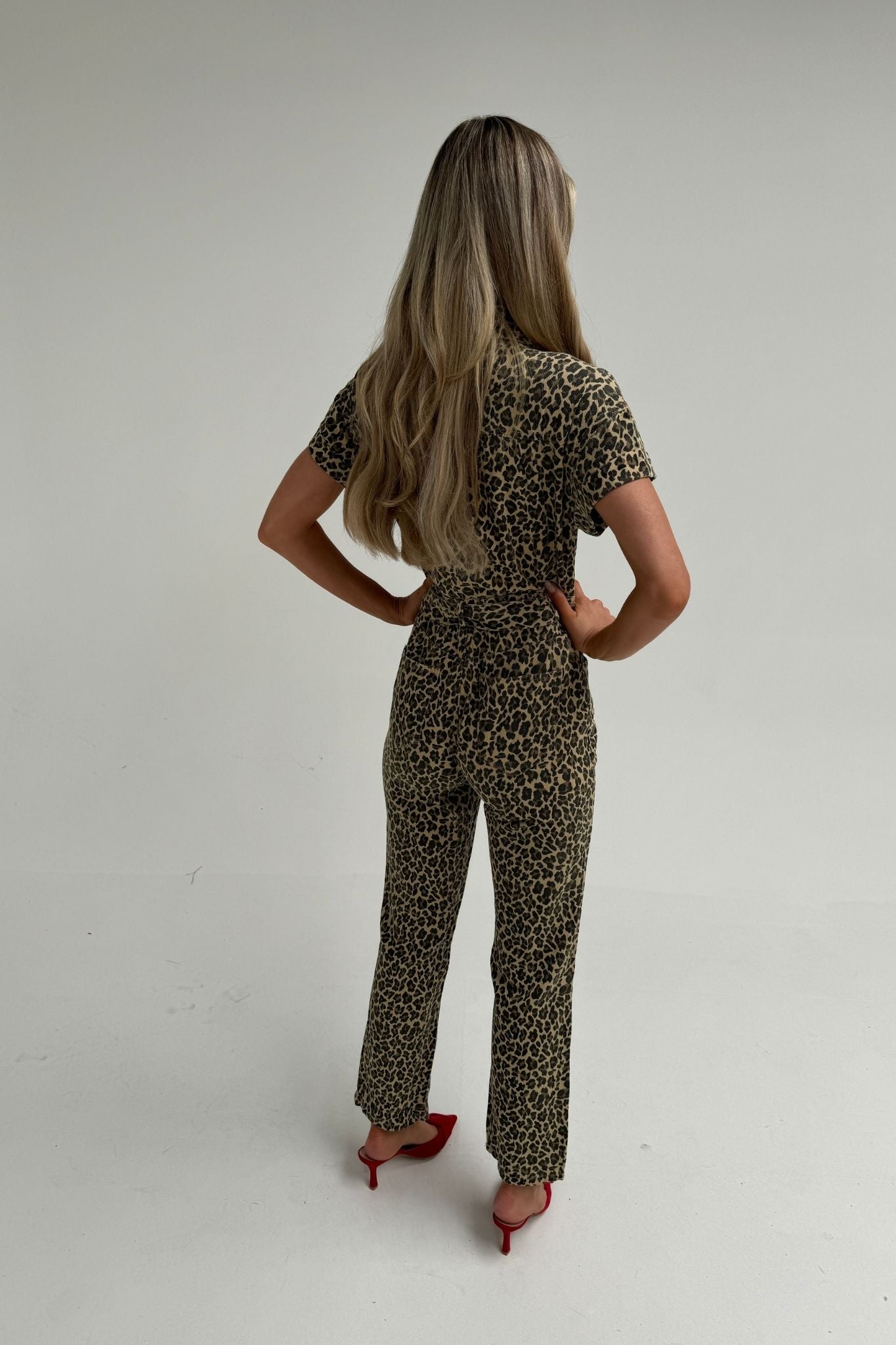 Cora Short Sleeve Jumpsuit In Leopard Print