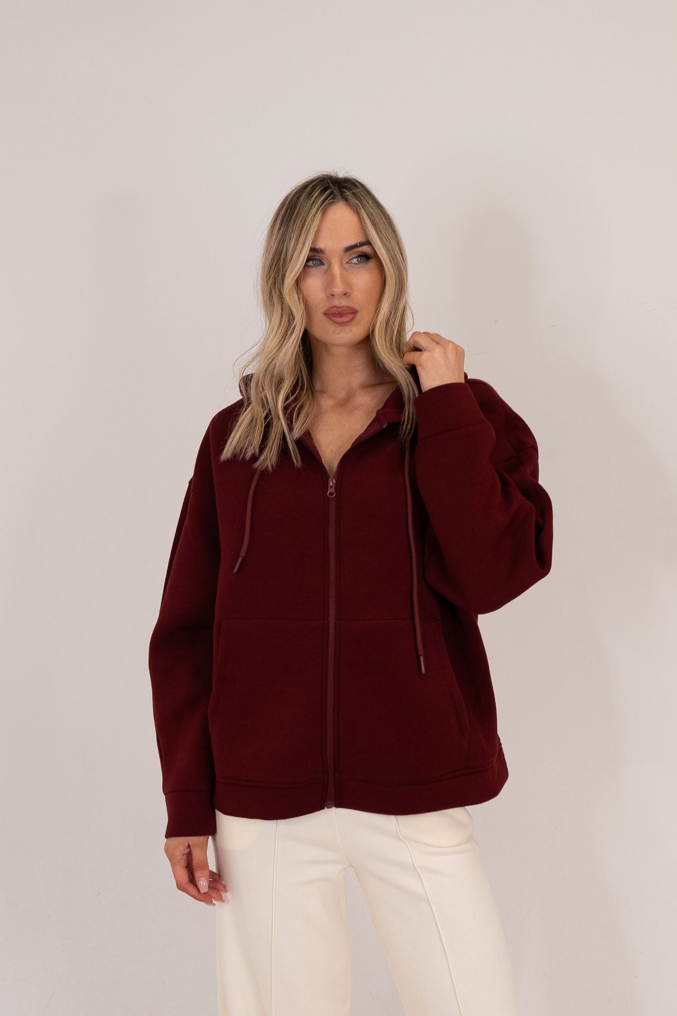 Taylor Zip Up Hoodie In Bordeaux