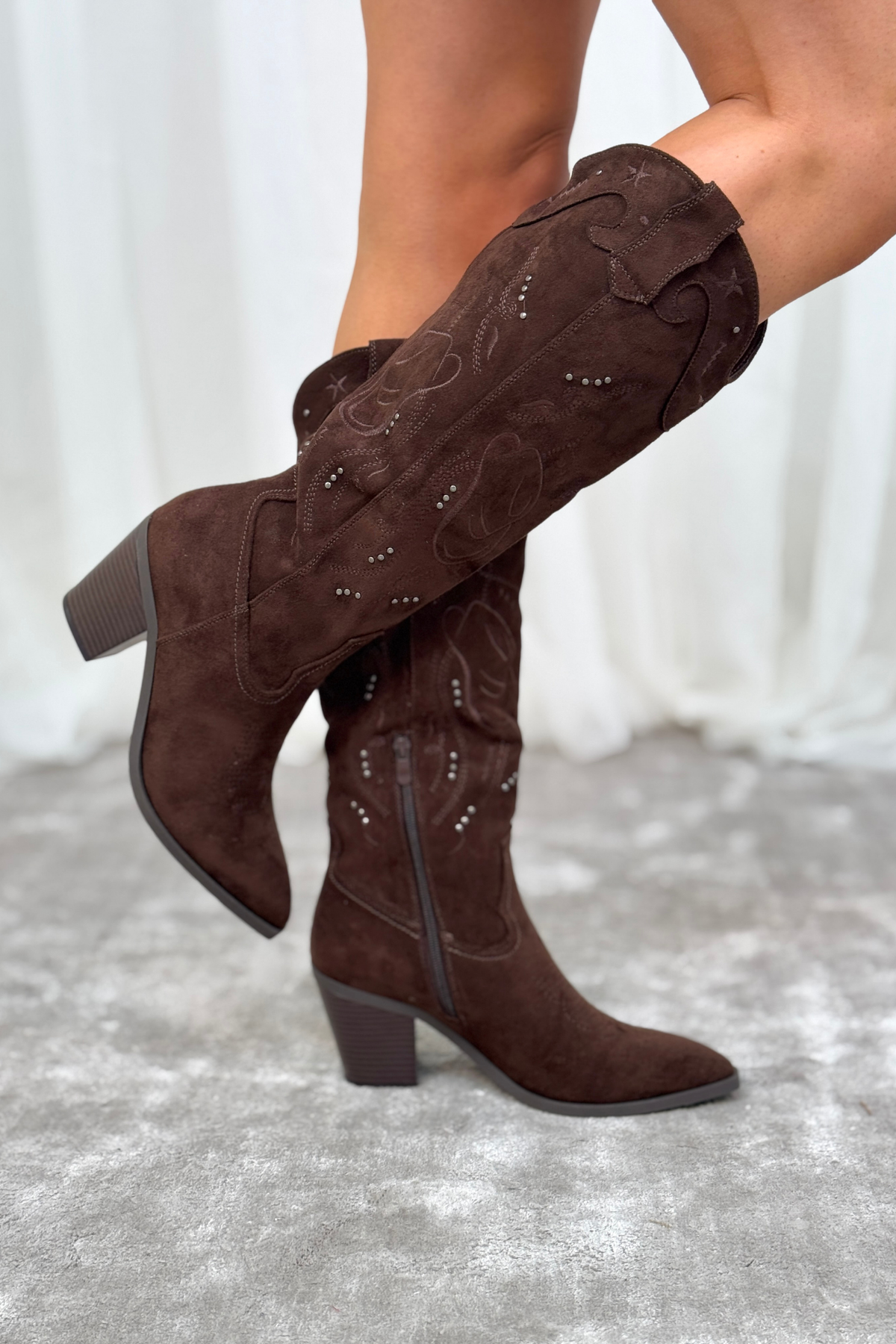 Kelly Embellished Western Boot In Chocolate