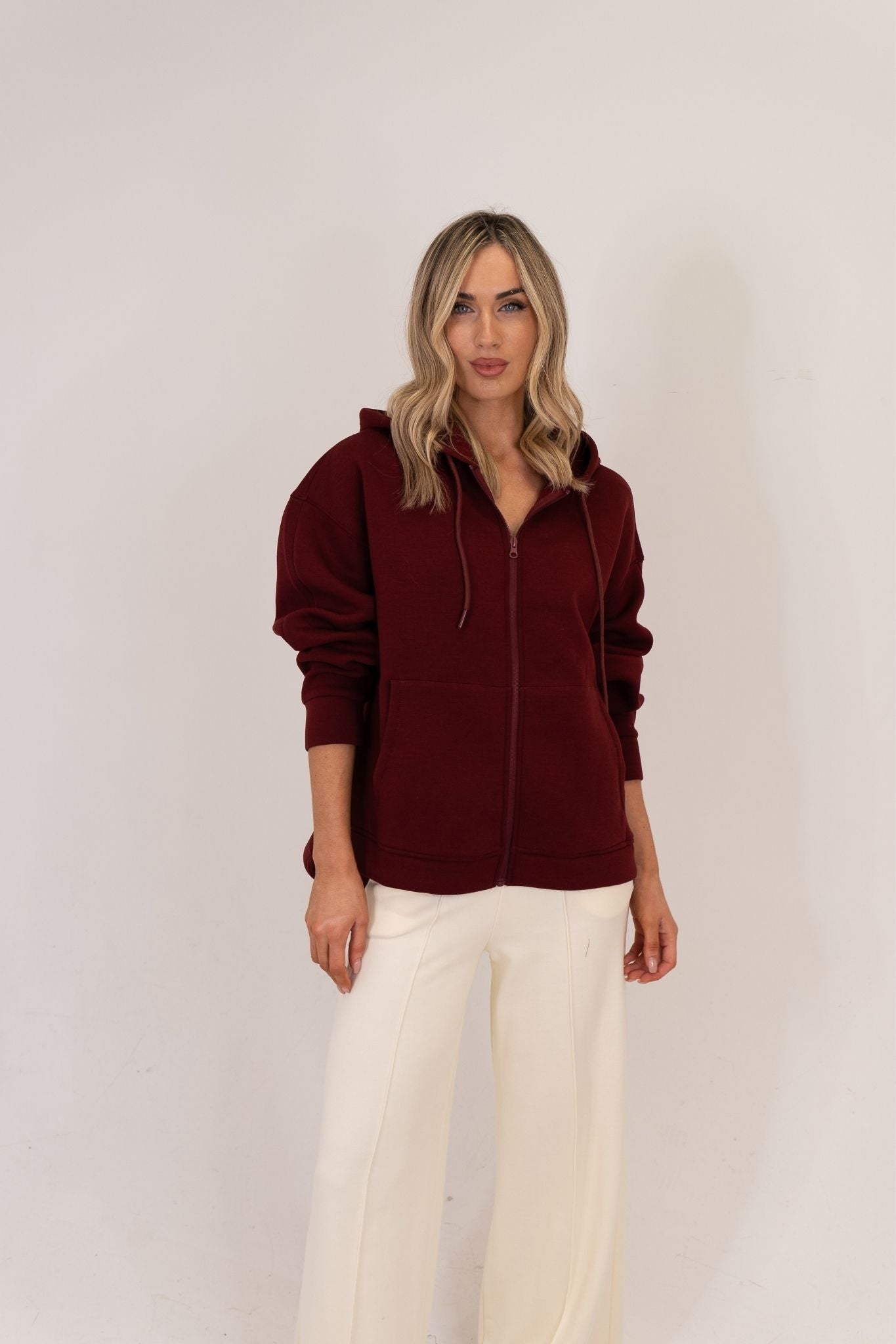 Taylor Zip Up Hoodie In Bordeaux