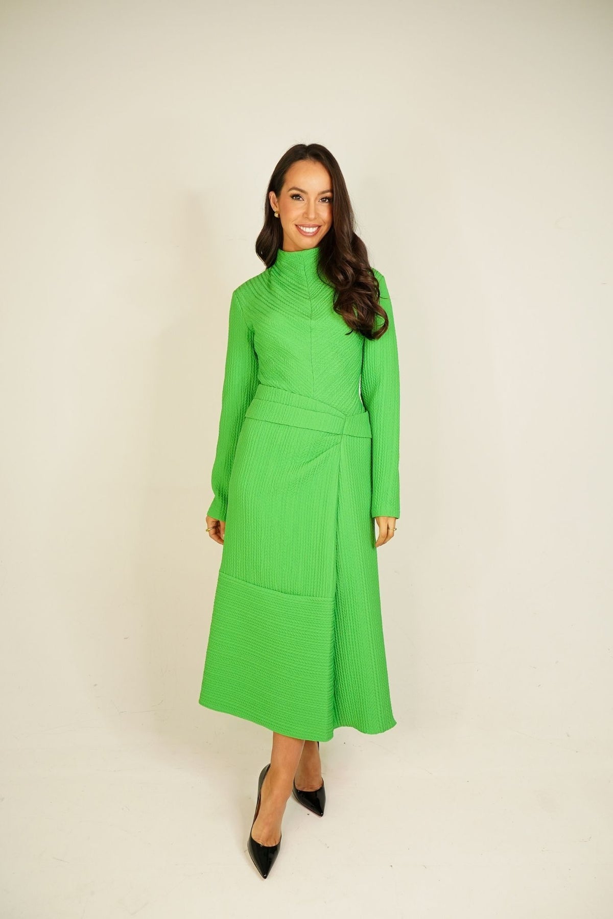 Kayla Textured Dress In Green