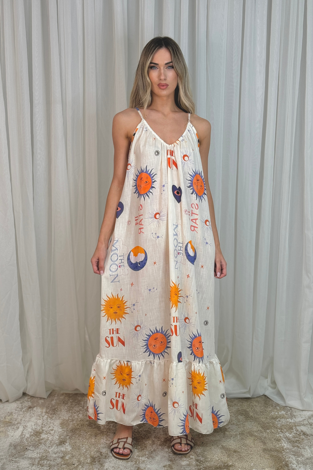 Leona Sun Print Maxi Dress In Neutral