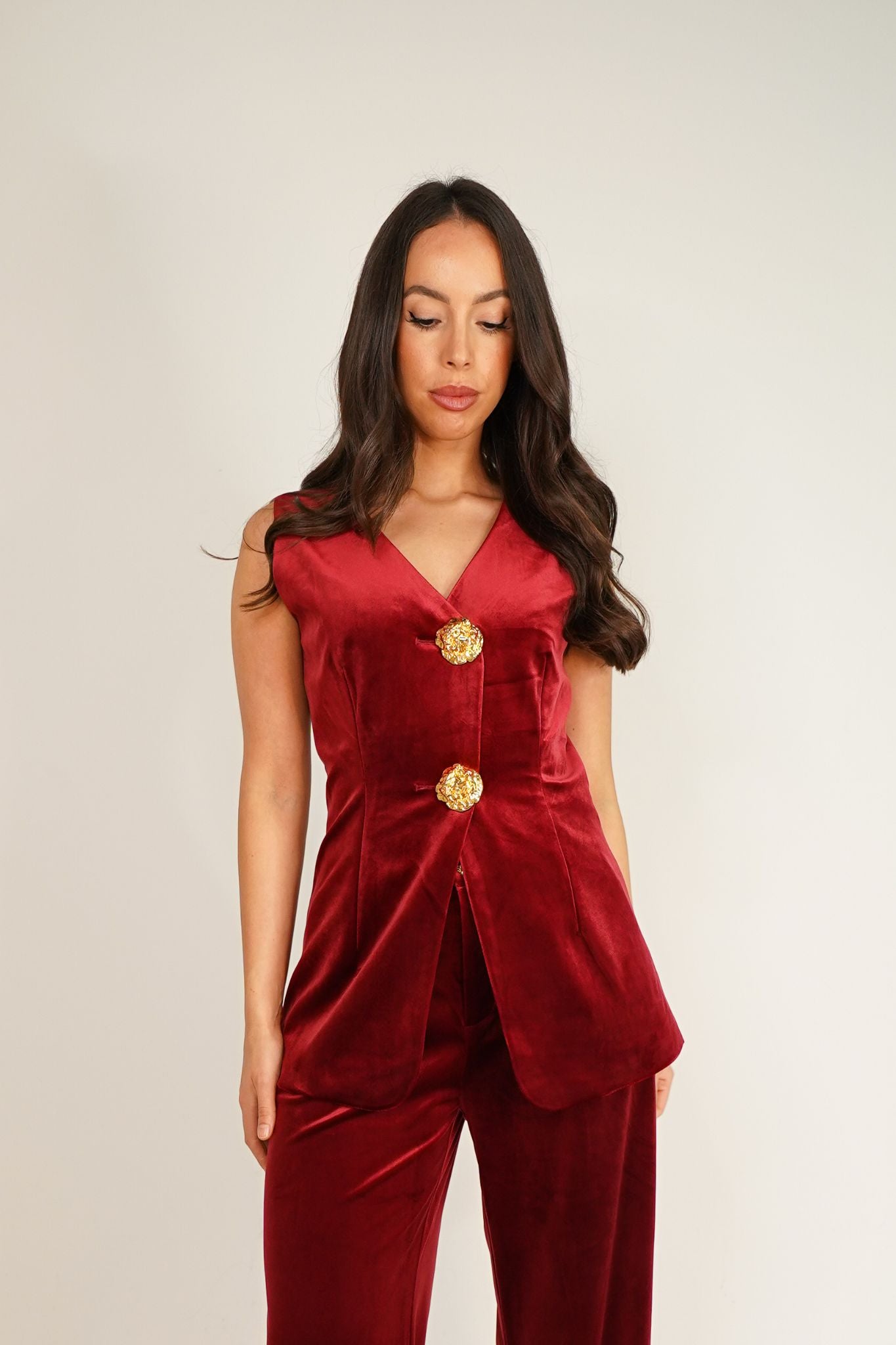 Love Laura Velvet Two Piece In Mulled Wine