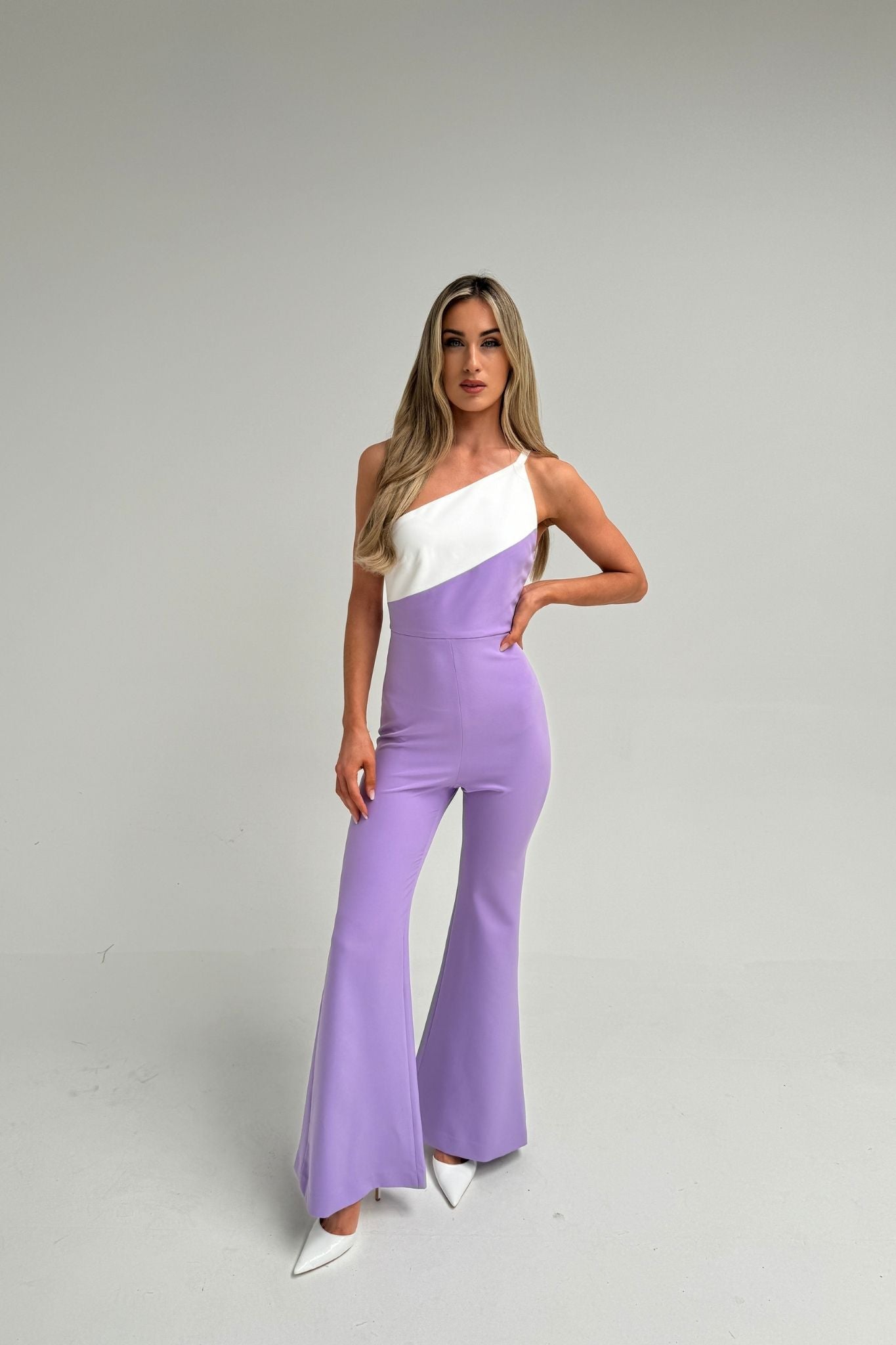 Faye One Shoulder Jumpsuit In Lilac Mix