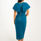 Celine Pleated Shoulder Dress In Teal