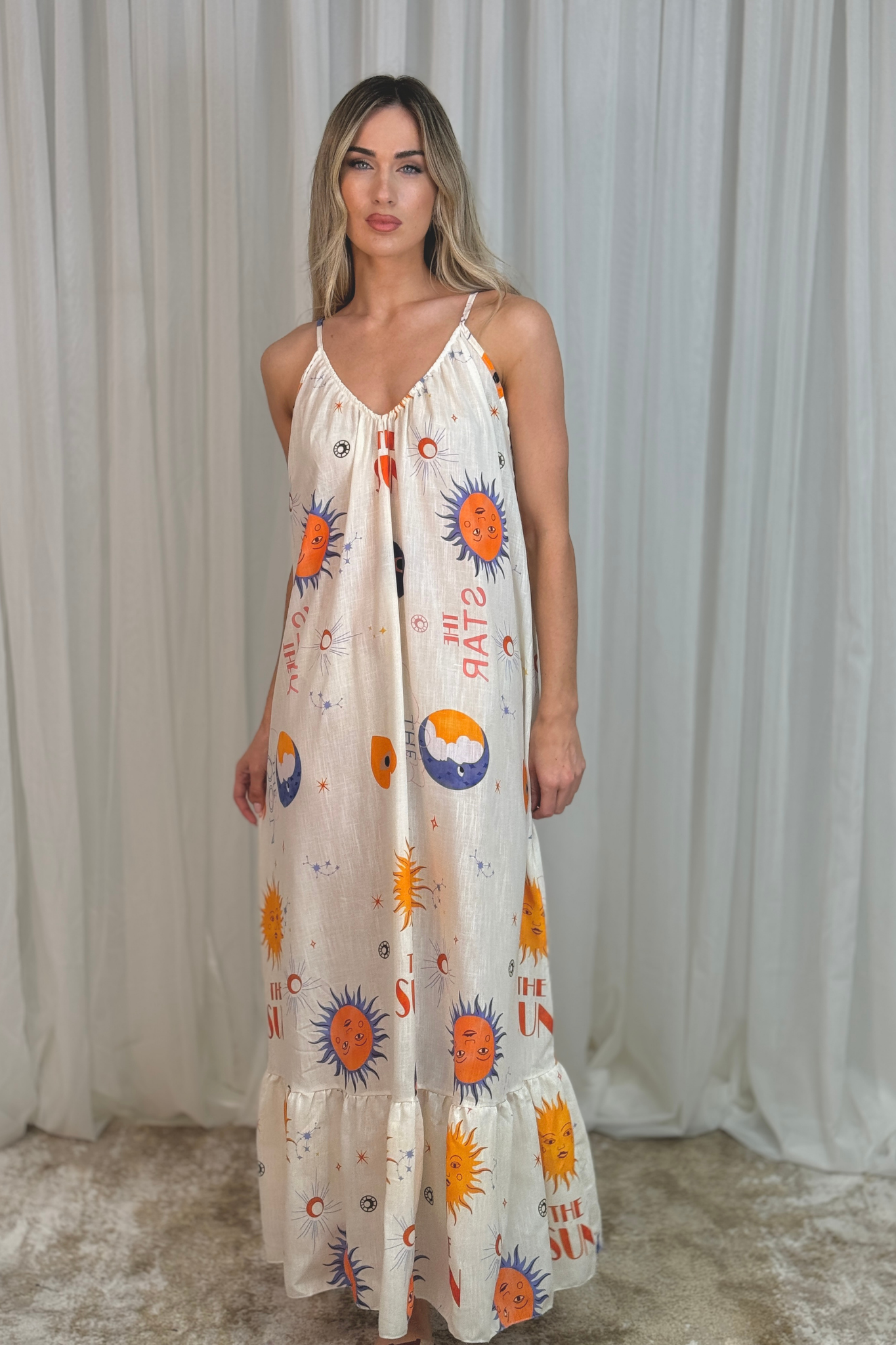 Leona Sun Print Maxi Dress In Neutral