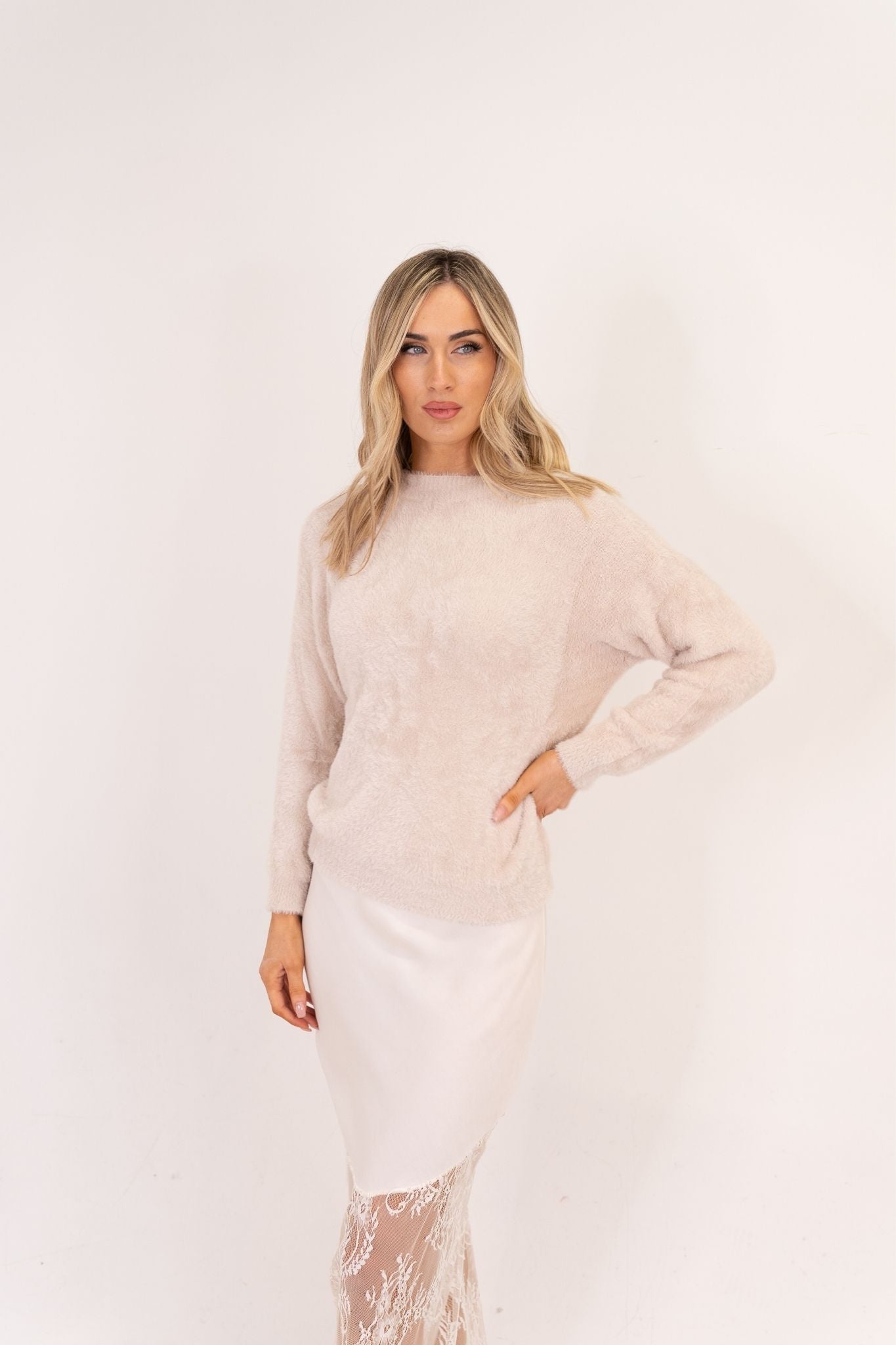 Leah Textured Jumper In Neutral