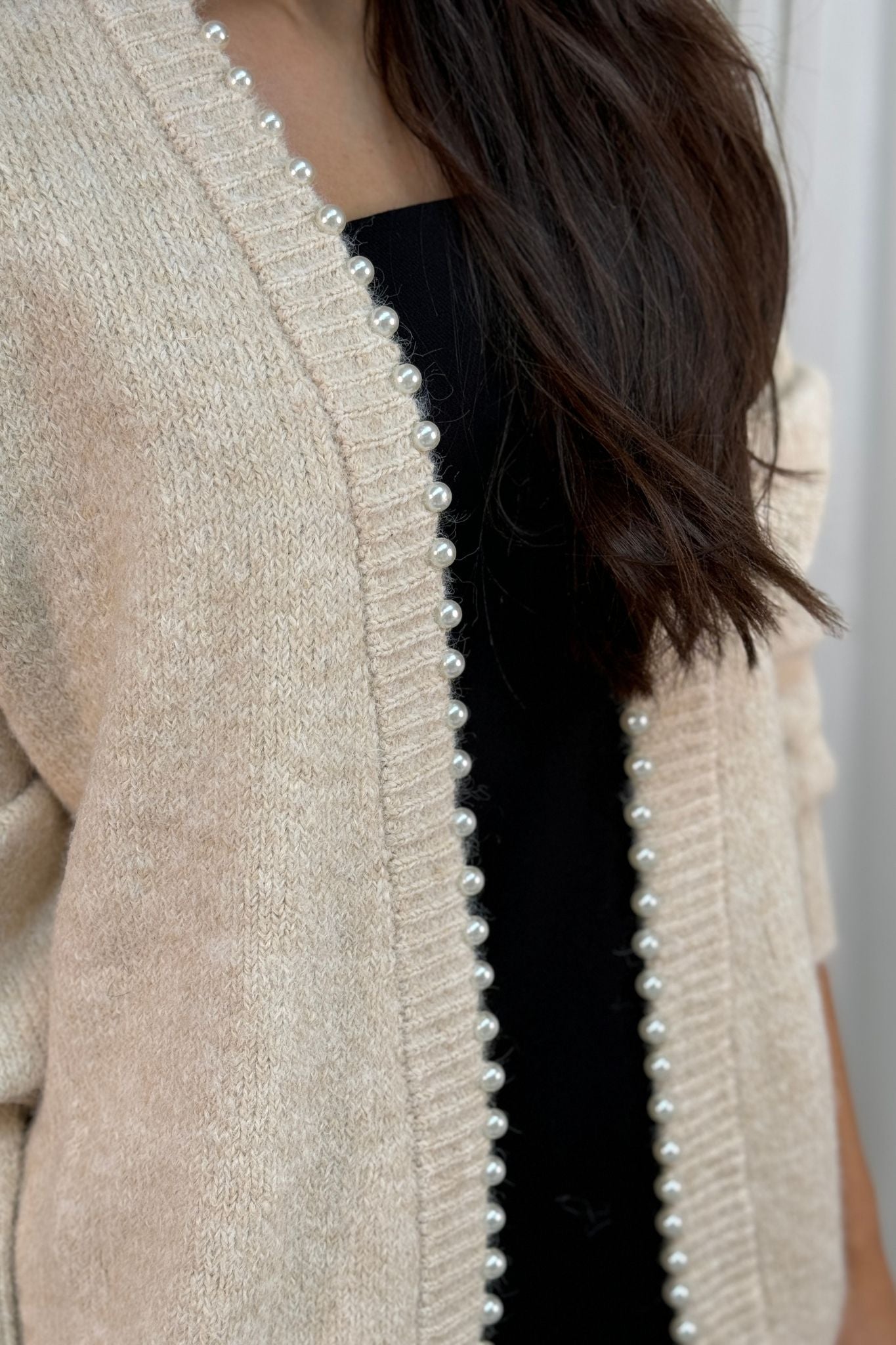 Melanie Pearl Trim Cardigan In Cream