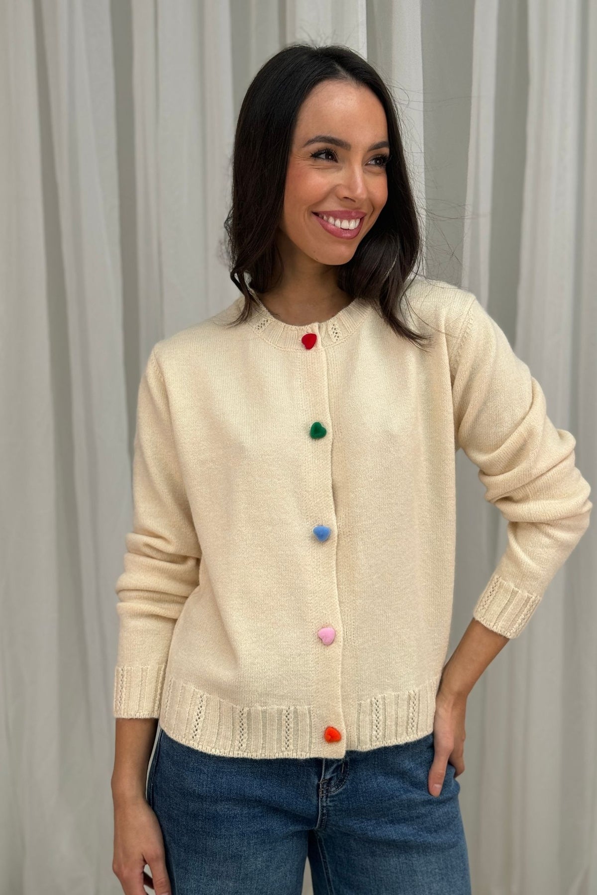 Frankie Contrast Button Cardigan In Cream