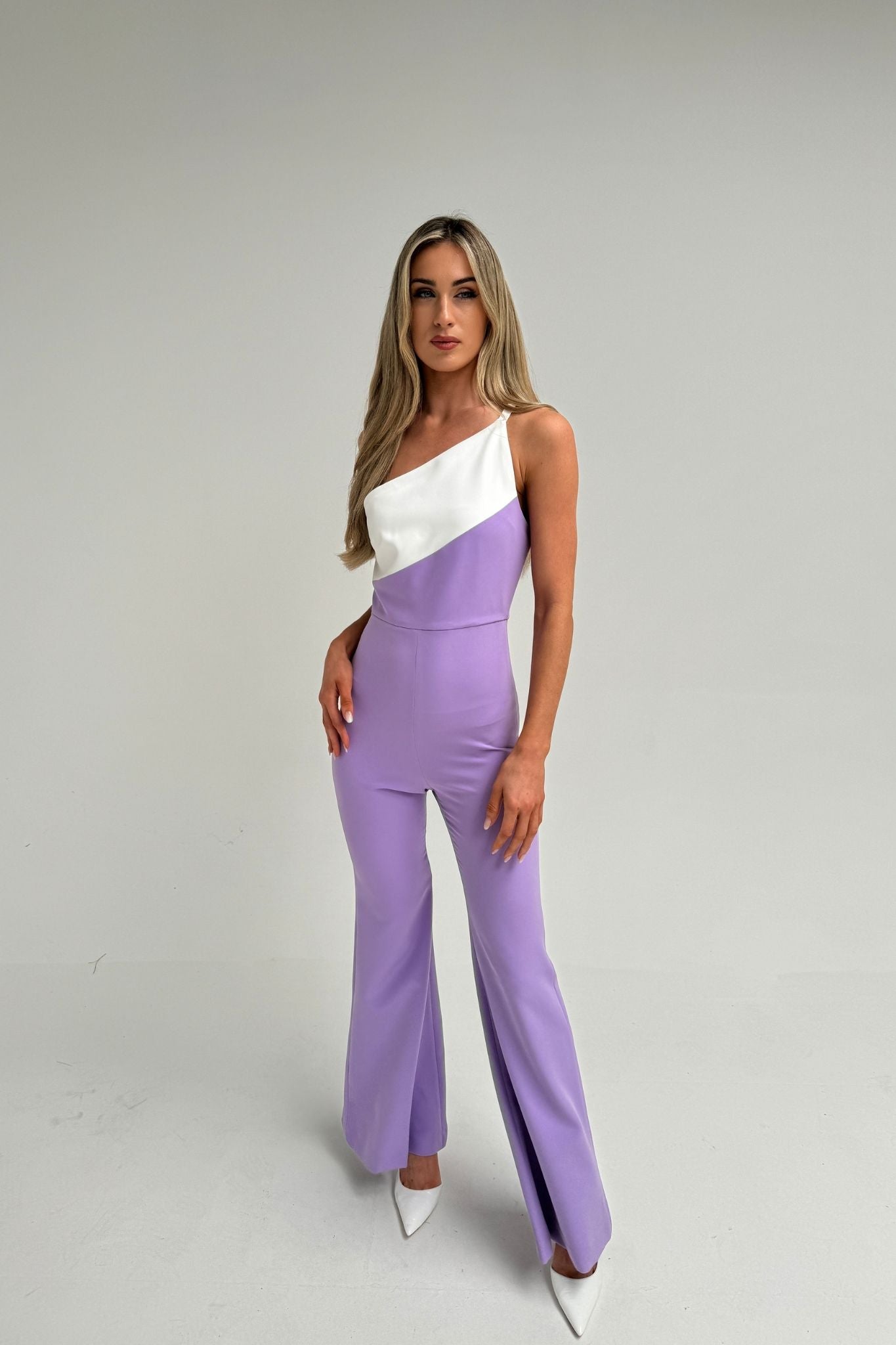 Faye One Shoulder Jumpsuit In Lilac Mix