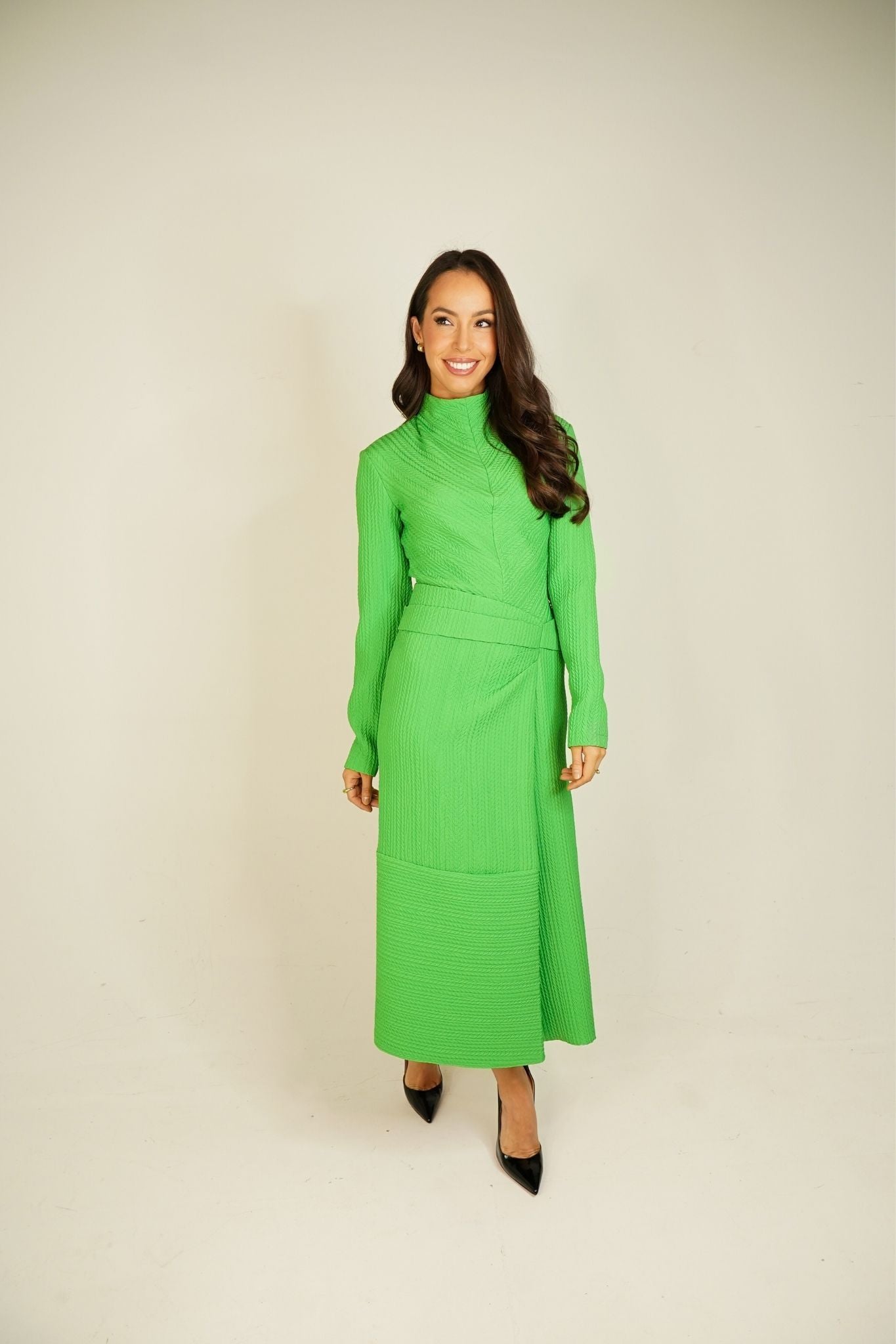 Kayla Textured Dress In Green