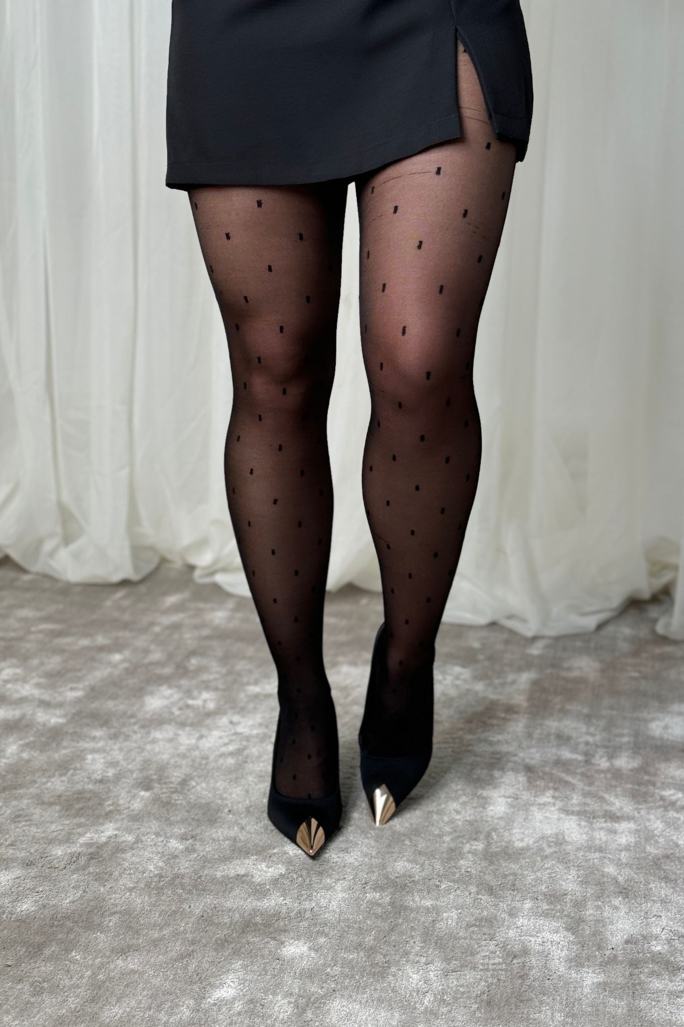 Natalie Polka Dot Tights In Black