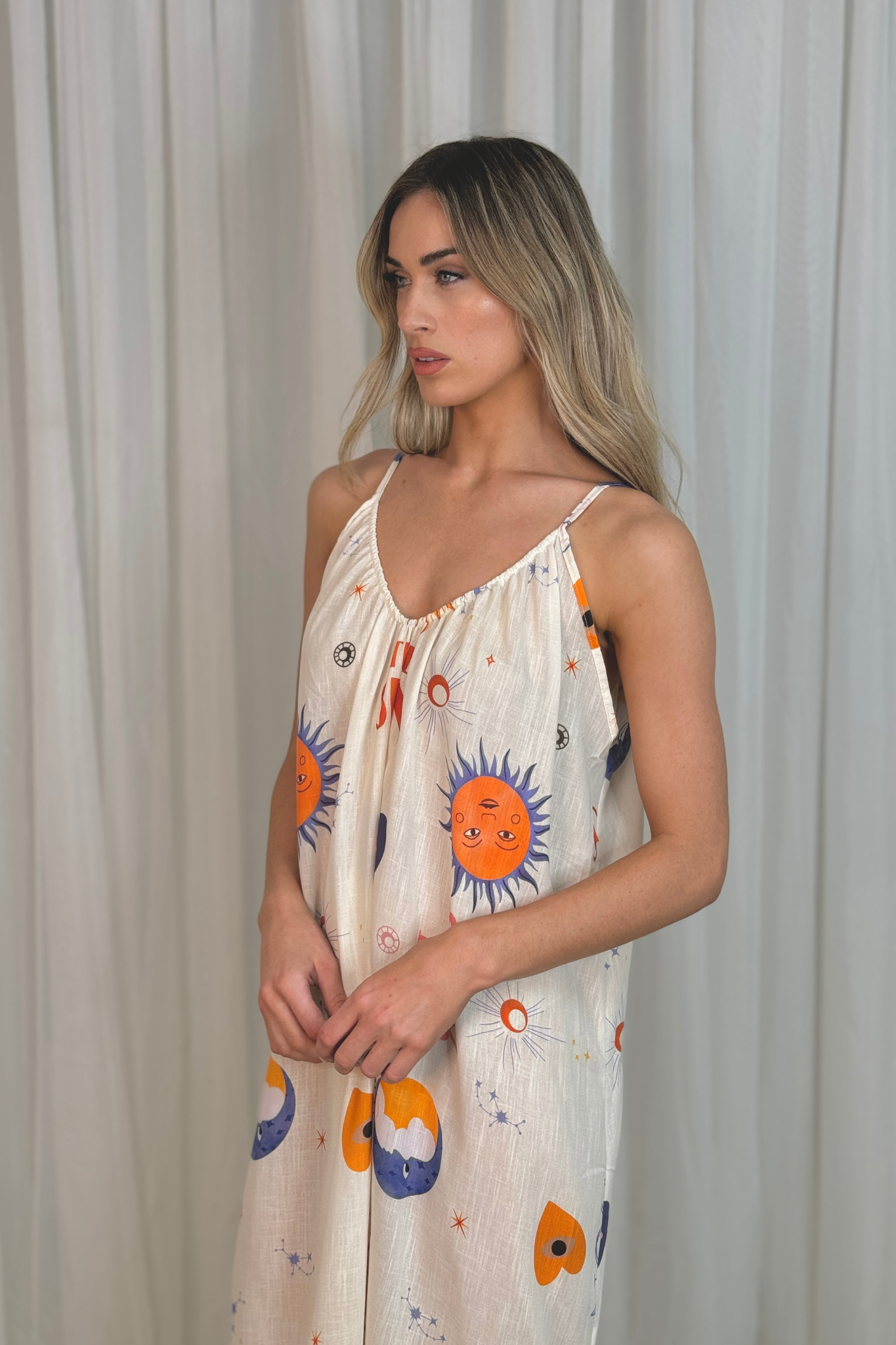 Leona Sun Print Maxi Dress In Neutral