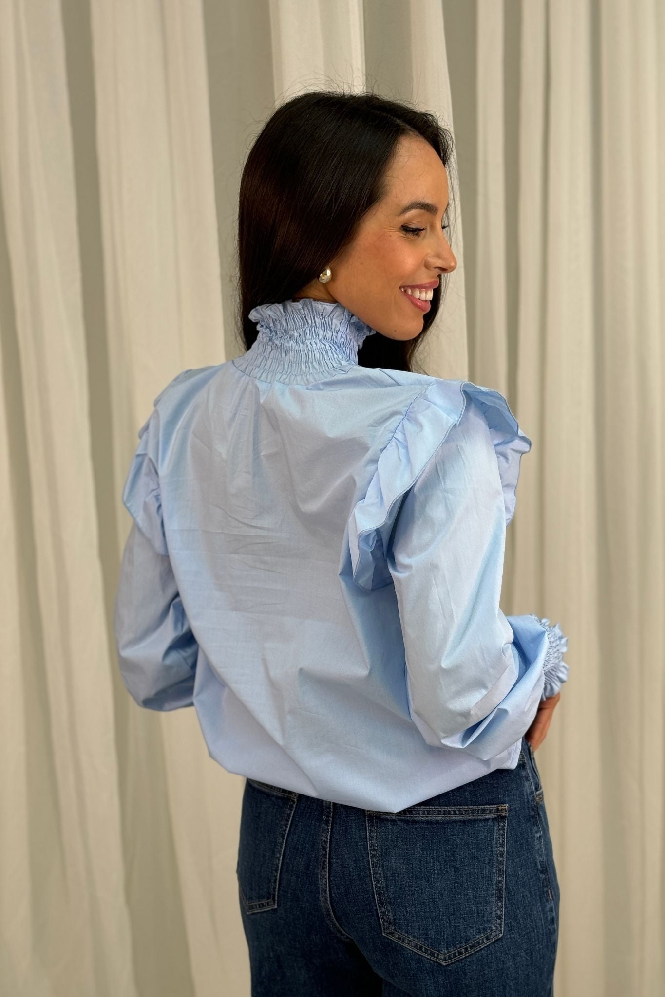 Pia High Neck Blouse In Blue