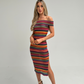 Polly Off Shoulder Stripe Dress In Red Multi