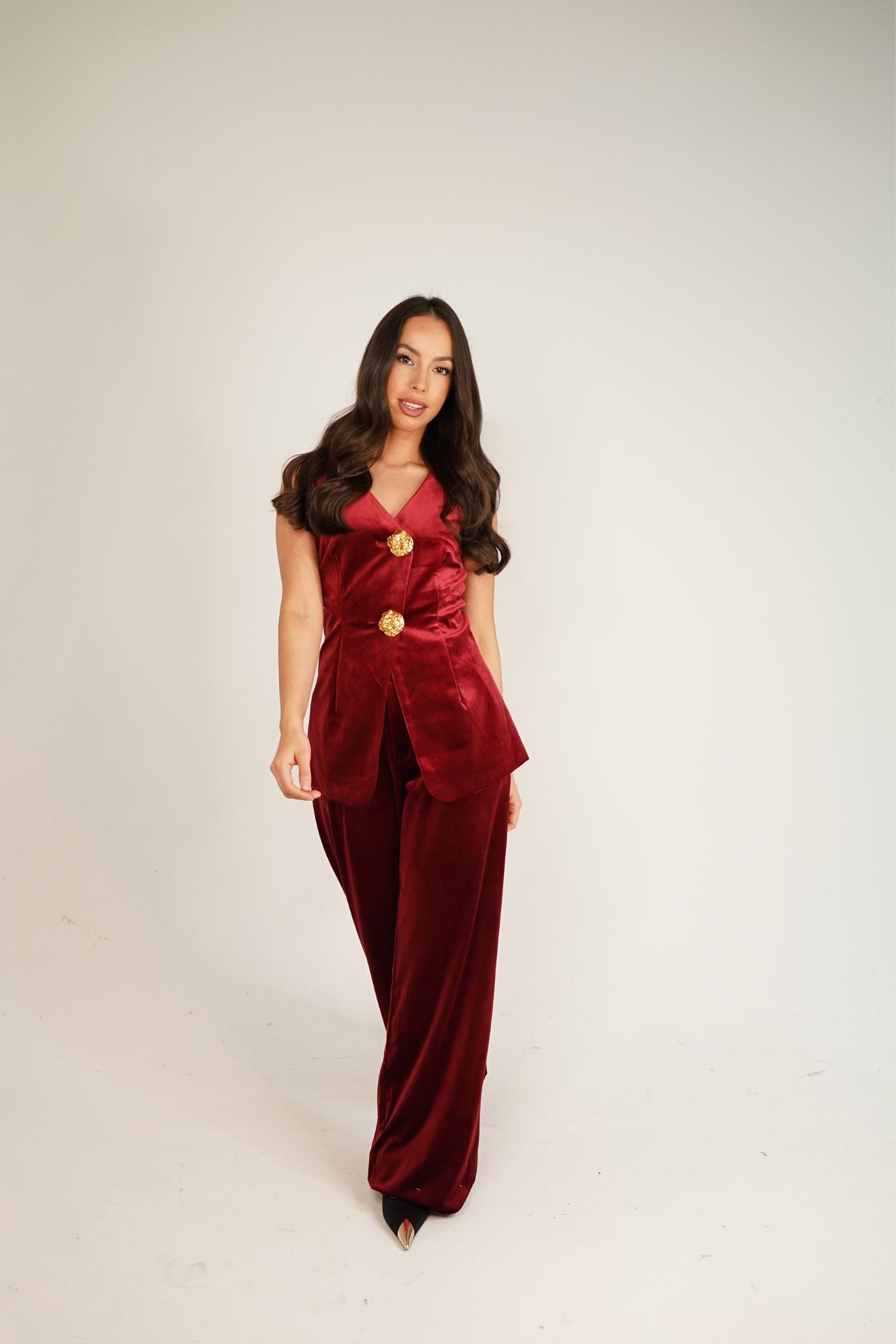 Love Laura Velvet Two Piece In Mulled Wine