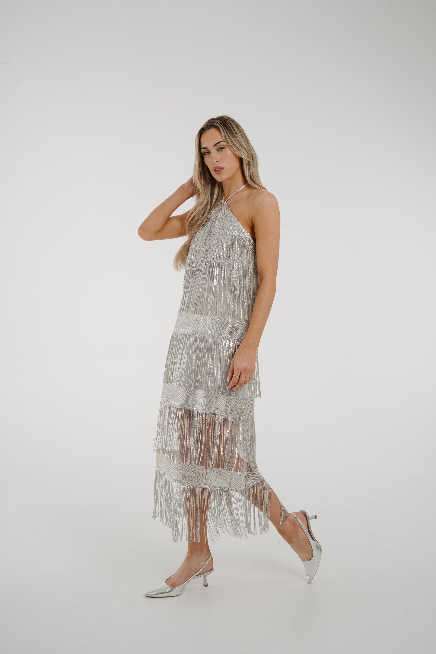 Alana Fringed Sequin Dress In Silver