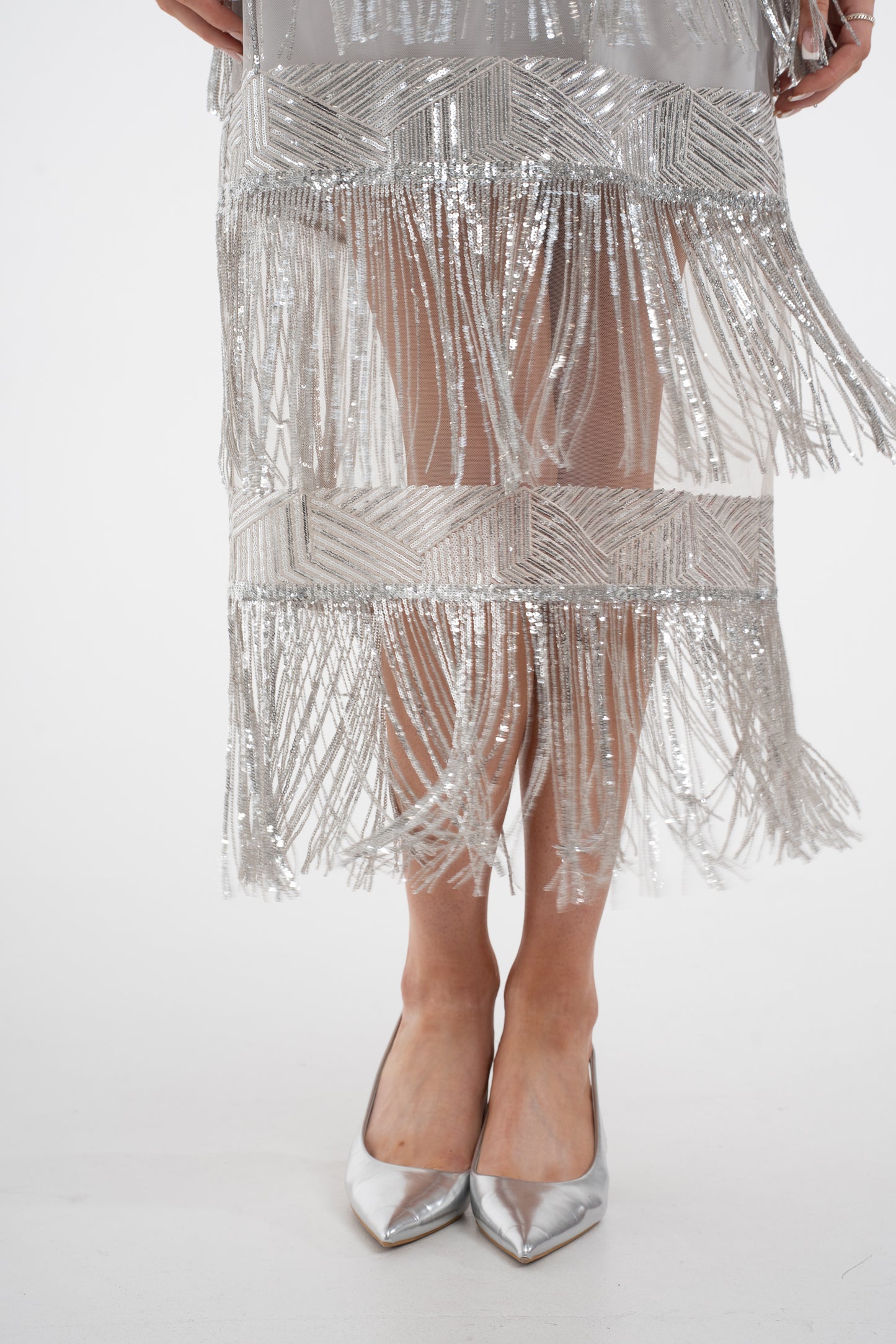 Alana Fringed Sequin Dress In Silver