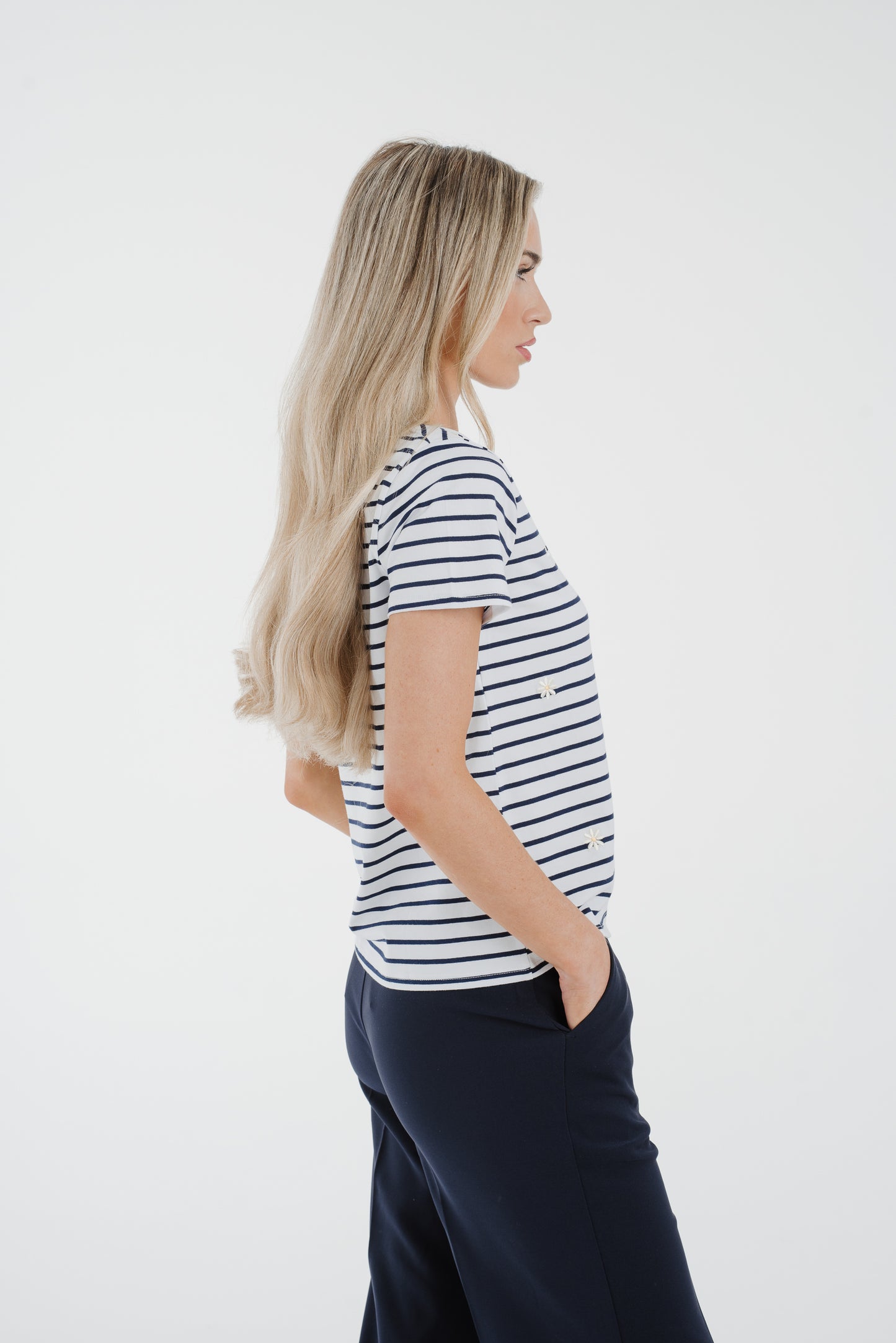 Polly Embroidered Striped T-Shirt In Navy