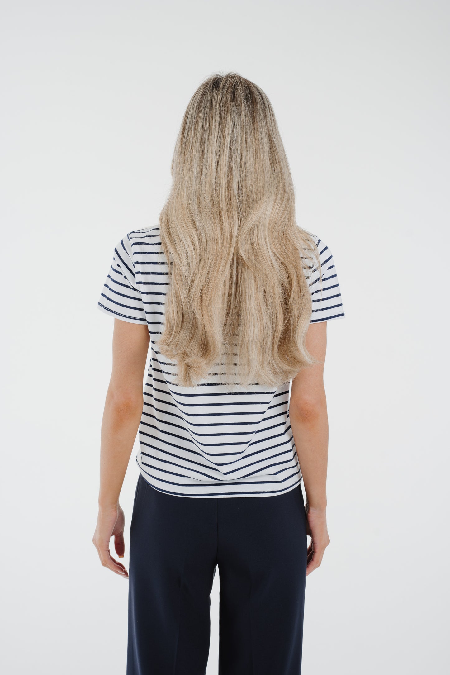 Polly Embroidered Striped T-Shirt In Navy