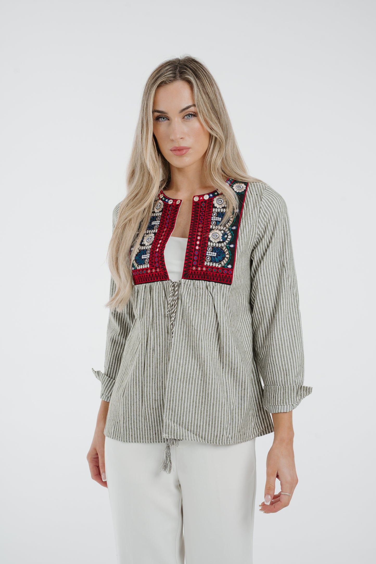 Lila Embroidered Smock Top In Green