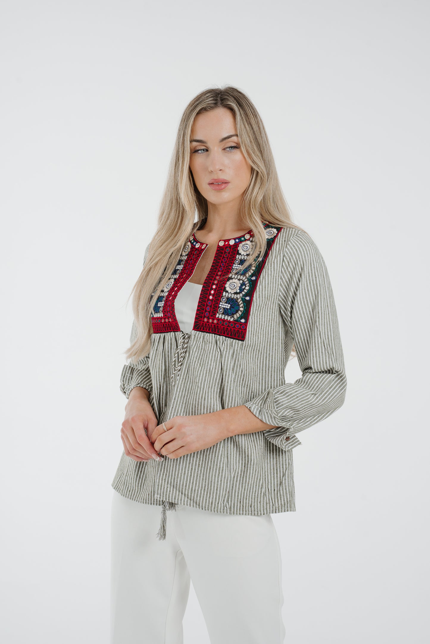 Lila Embroidered Smock Top In Green
