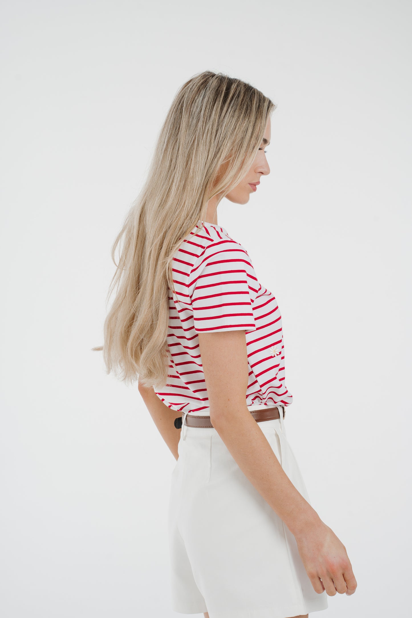 Polly Embroidered Striped T-Shirt In Red