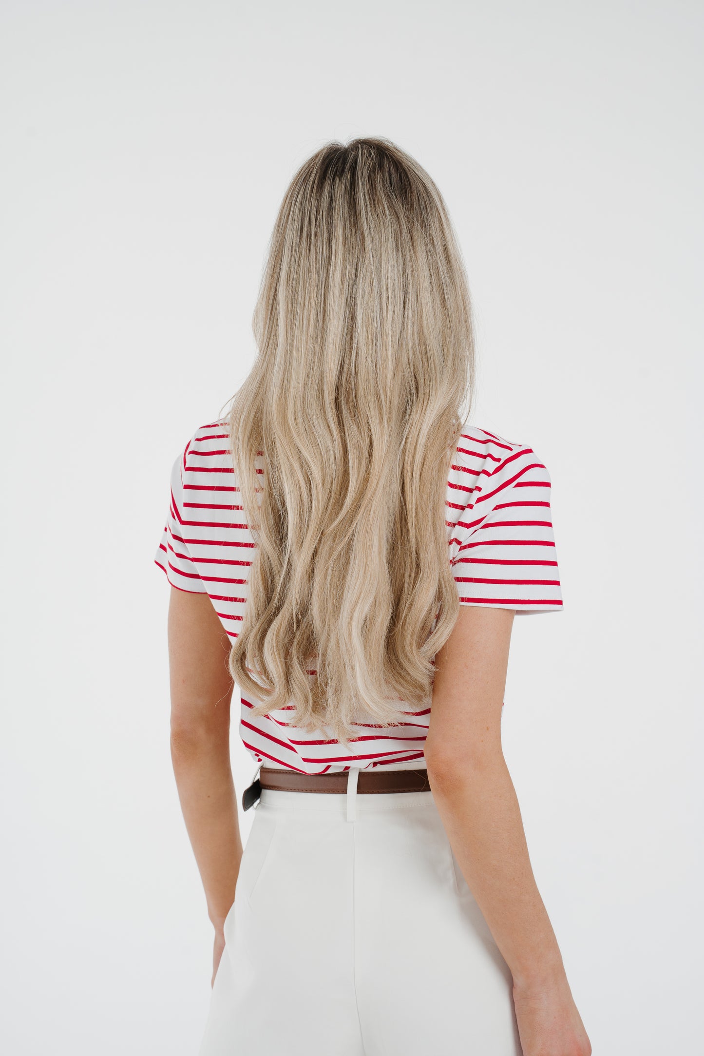 Polly Embroidered Striped T-Shirt In Red