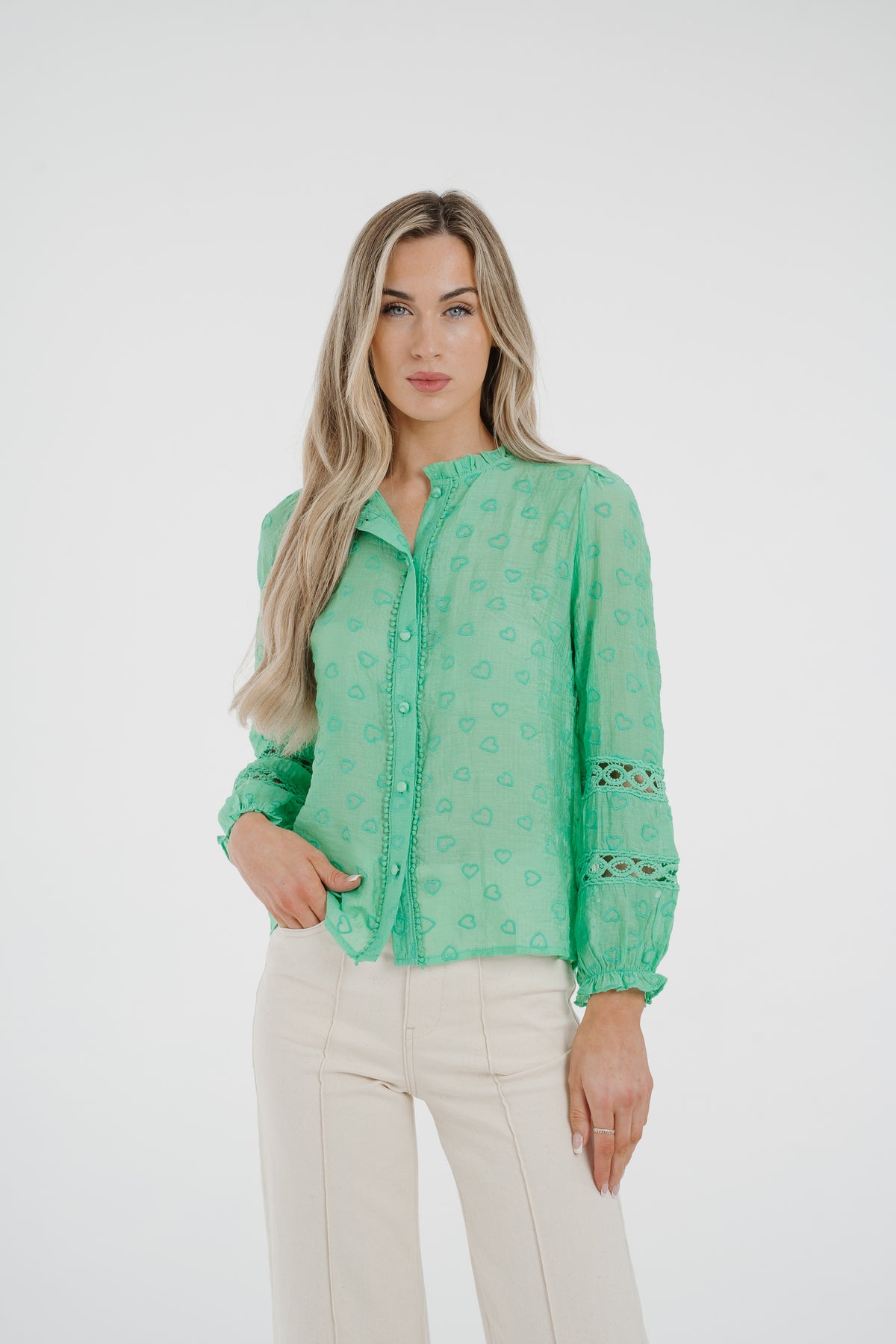 Ally Embroidered Detail Blouse In Green