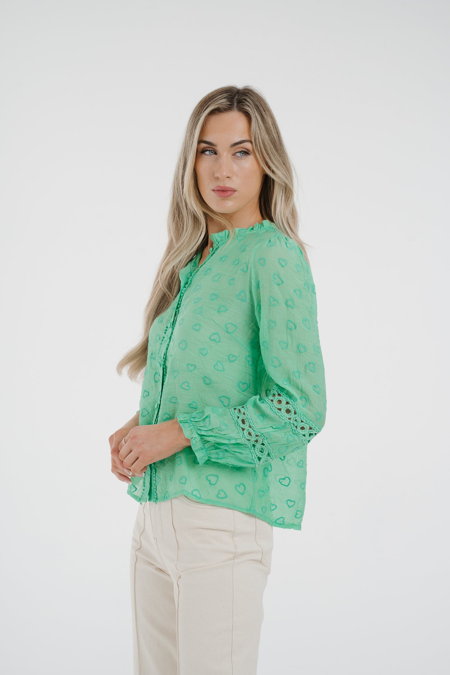 Ally Embroidered Detail Blouse In Green