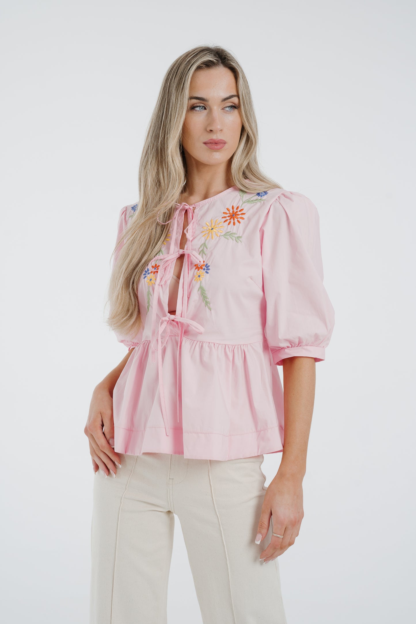 Leona Floral Bow Front Blouse In Pink