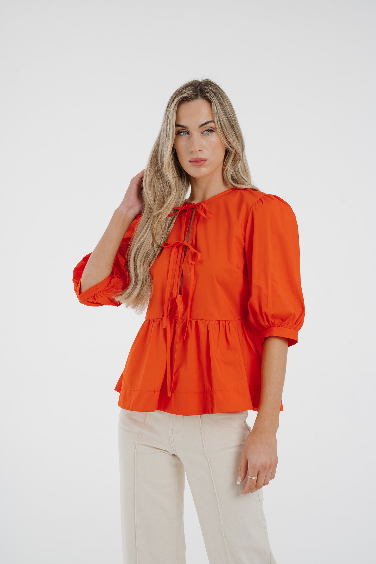 Leona Bow Front Blouse In Orange