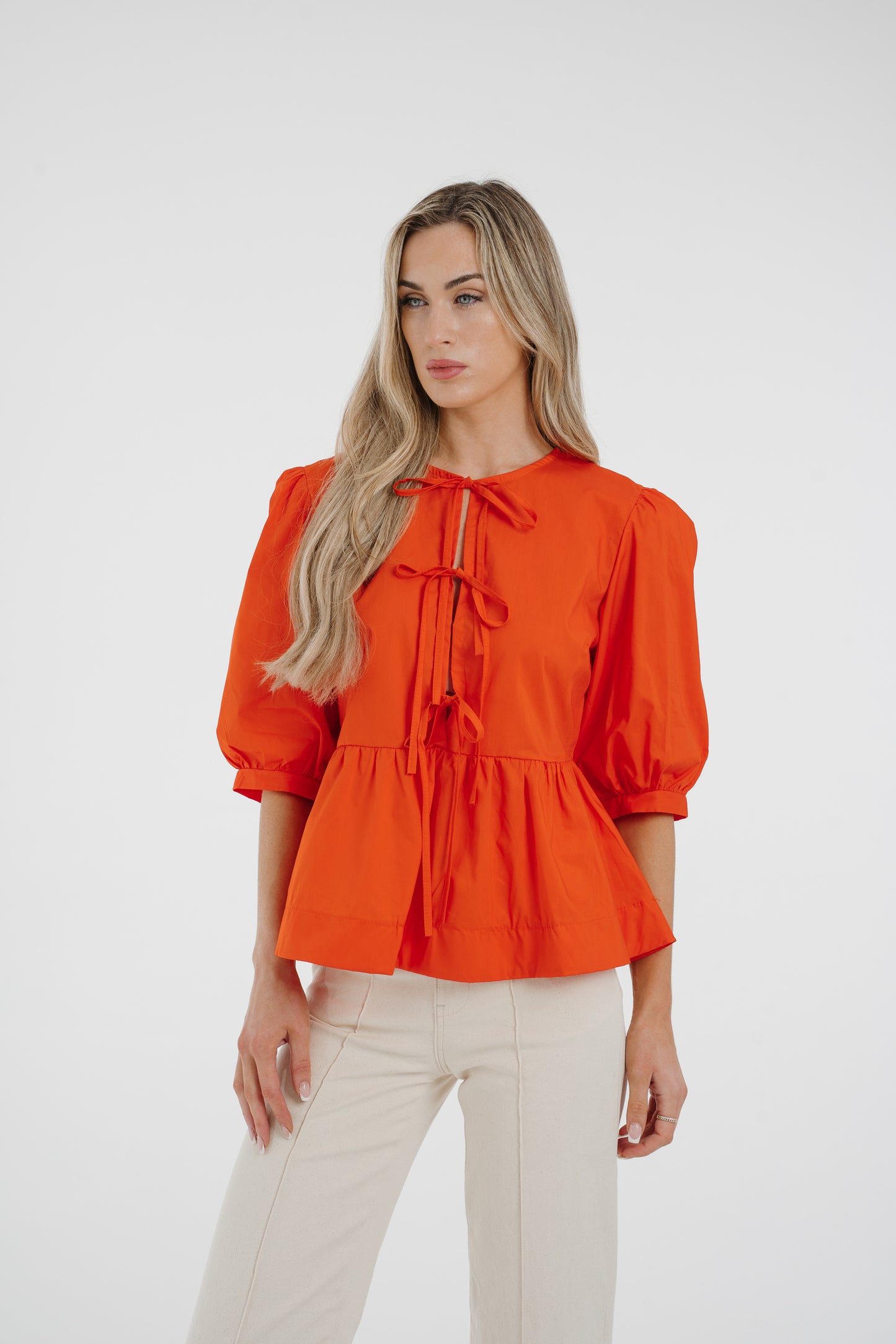 Leona Bow Front Blouse In Orange
