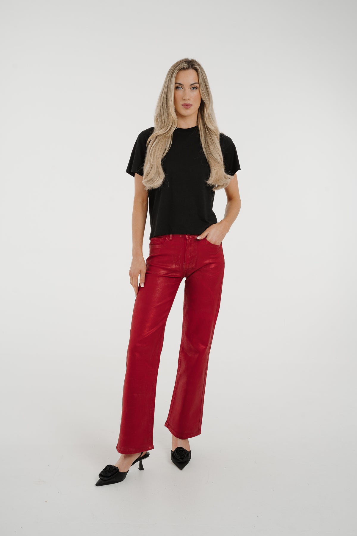 Quinn Metallic Jeans In Red