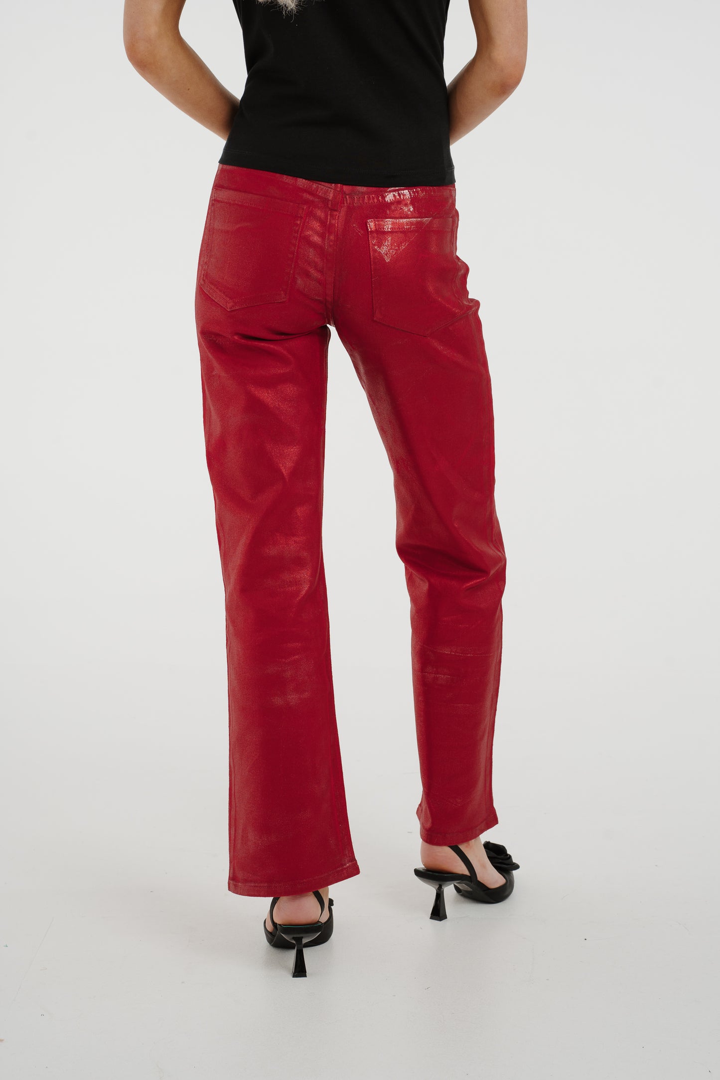 Quinn Metallic Jeans In Red