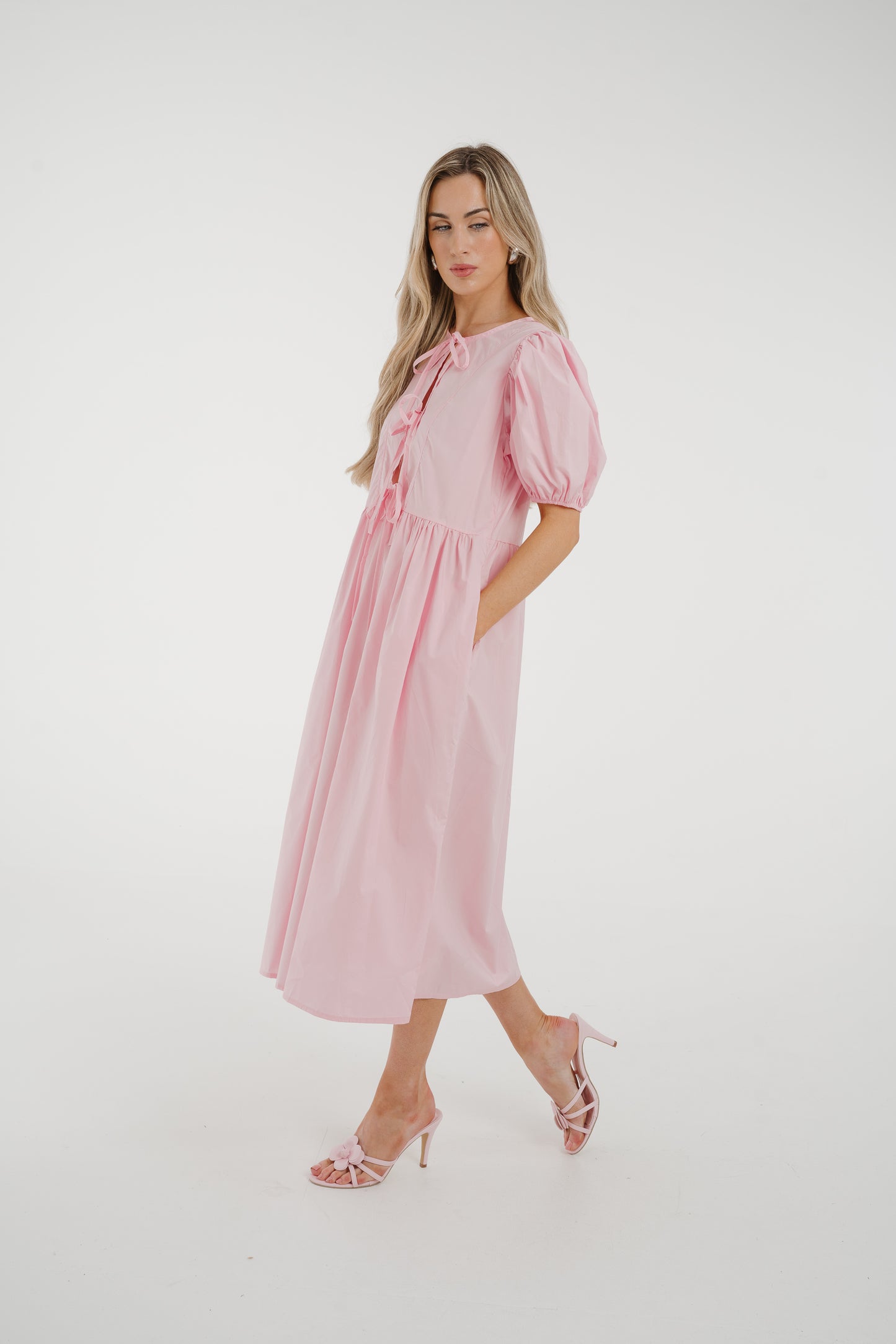 Poppy Bow Front Dress In Pink