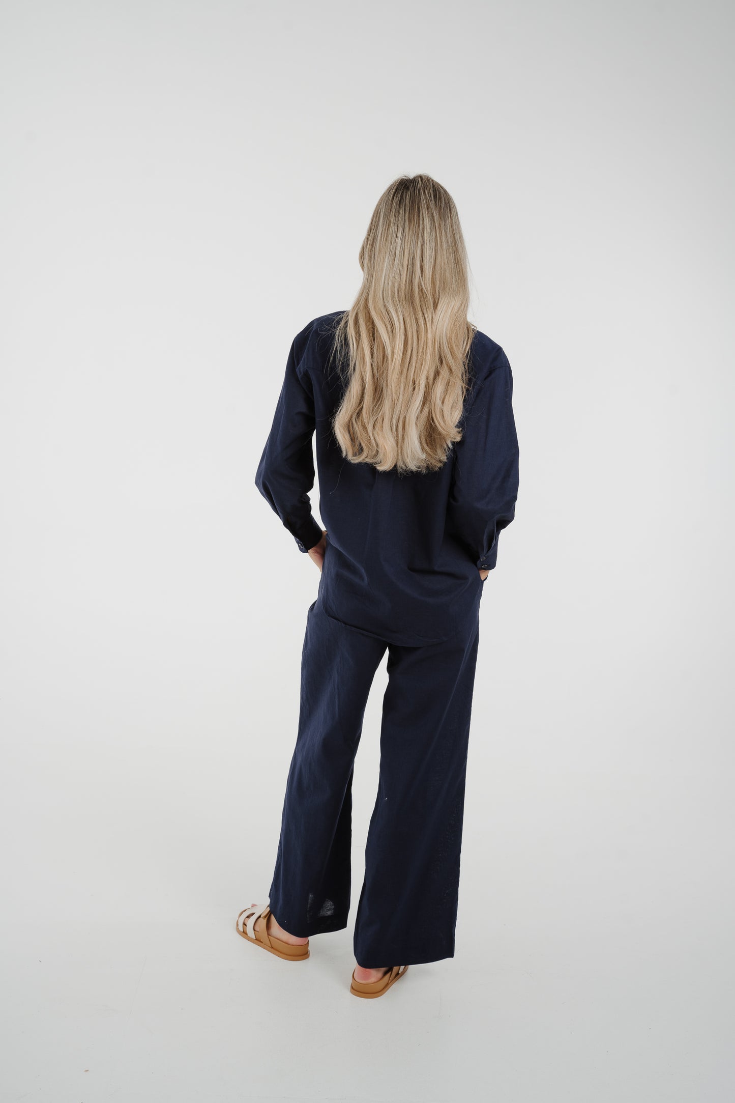 Arabella Linen Mix Trousers In Navy