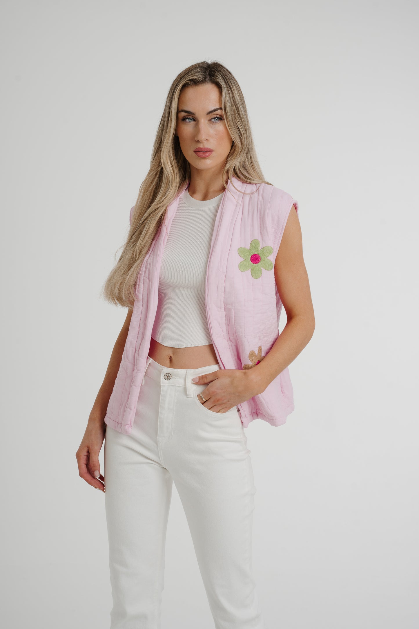 Poppy Floral Quilted Gilet In Pink