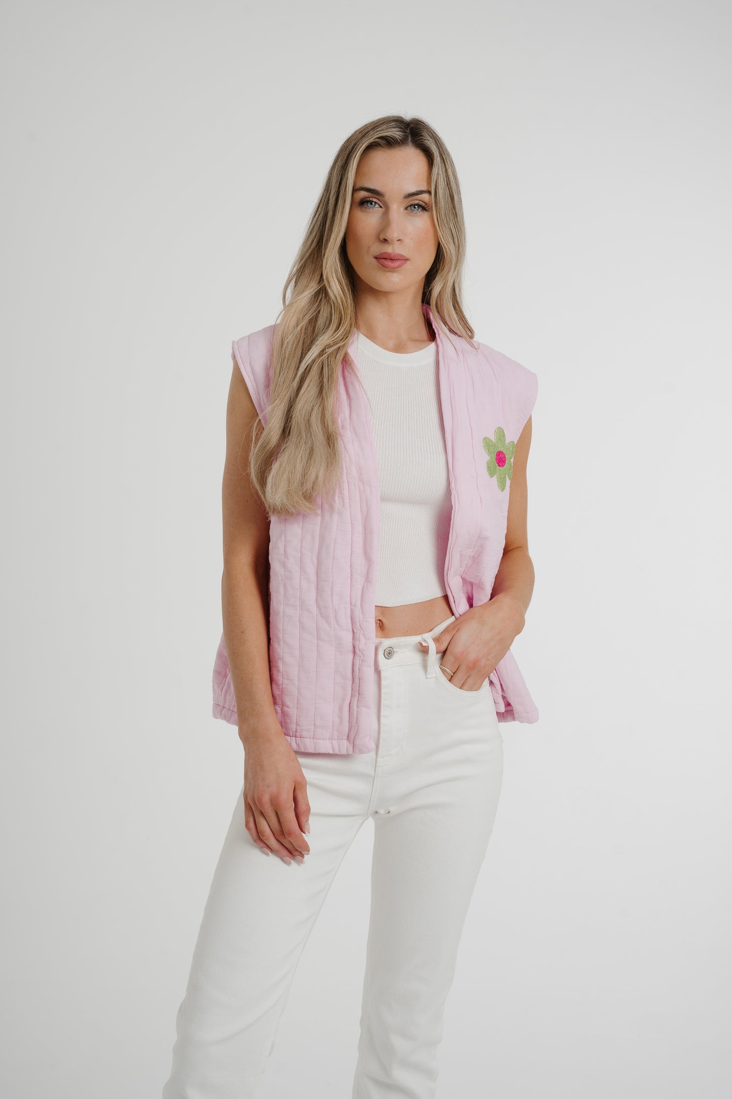 Poppy Floral Quilted Gilet In Pink