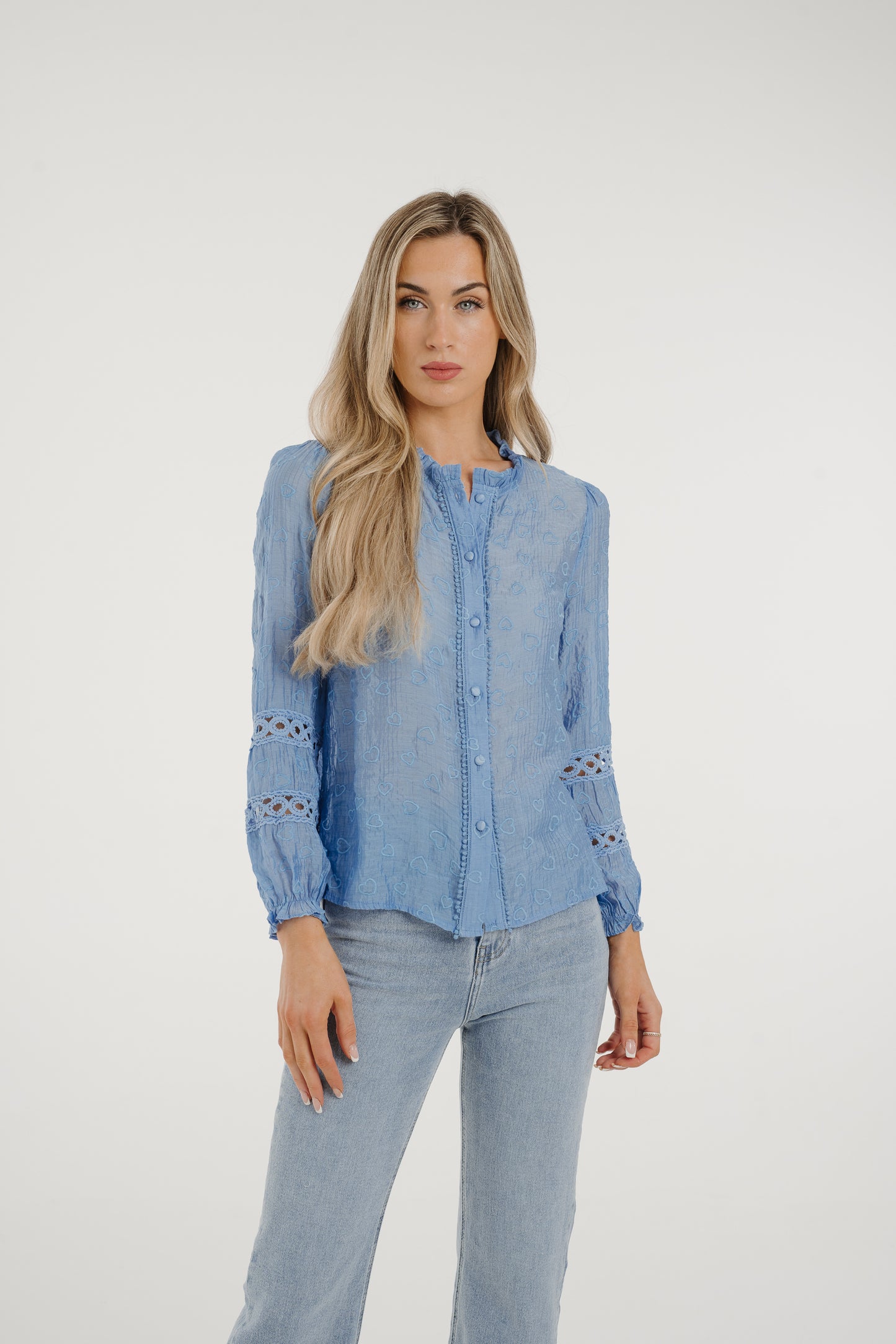 Ally Embroidered Detail Blouse In Blue