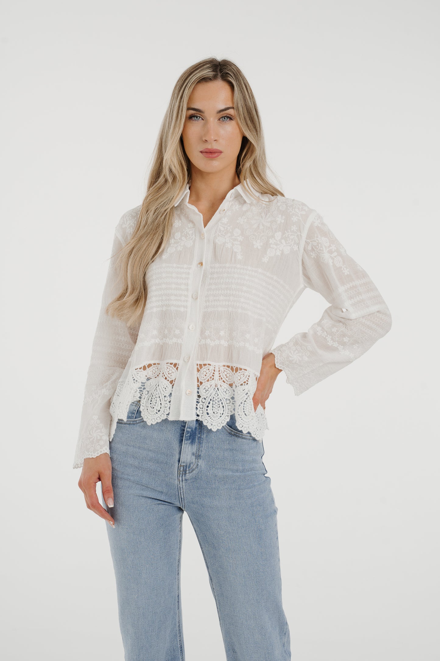 Holly Crochet Hem Blouse In White