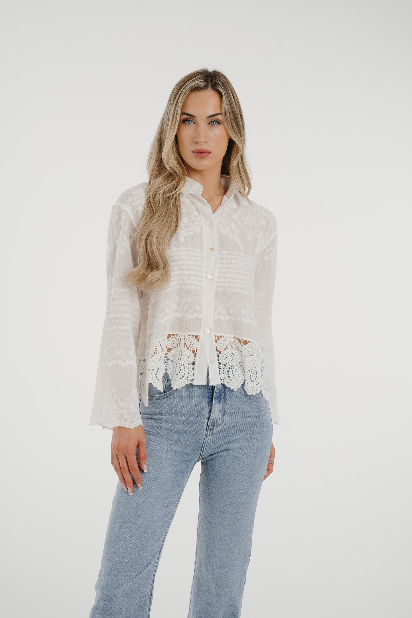 Holly Crochet Hem Blouse In White