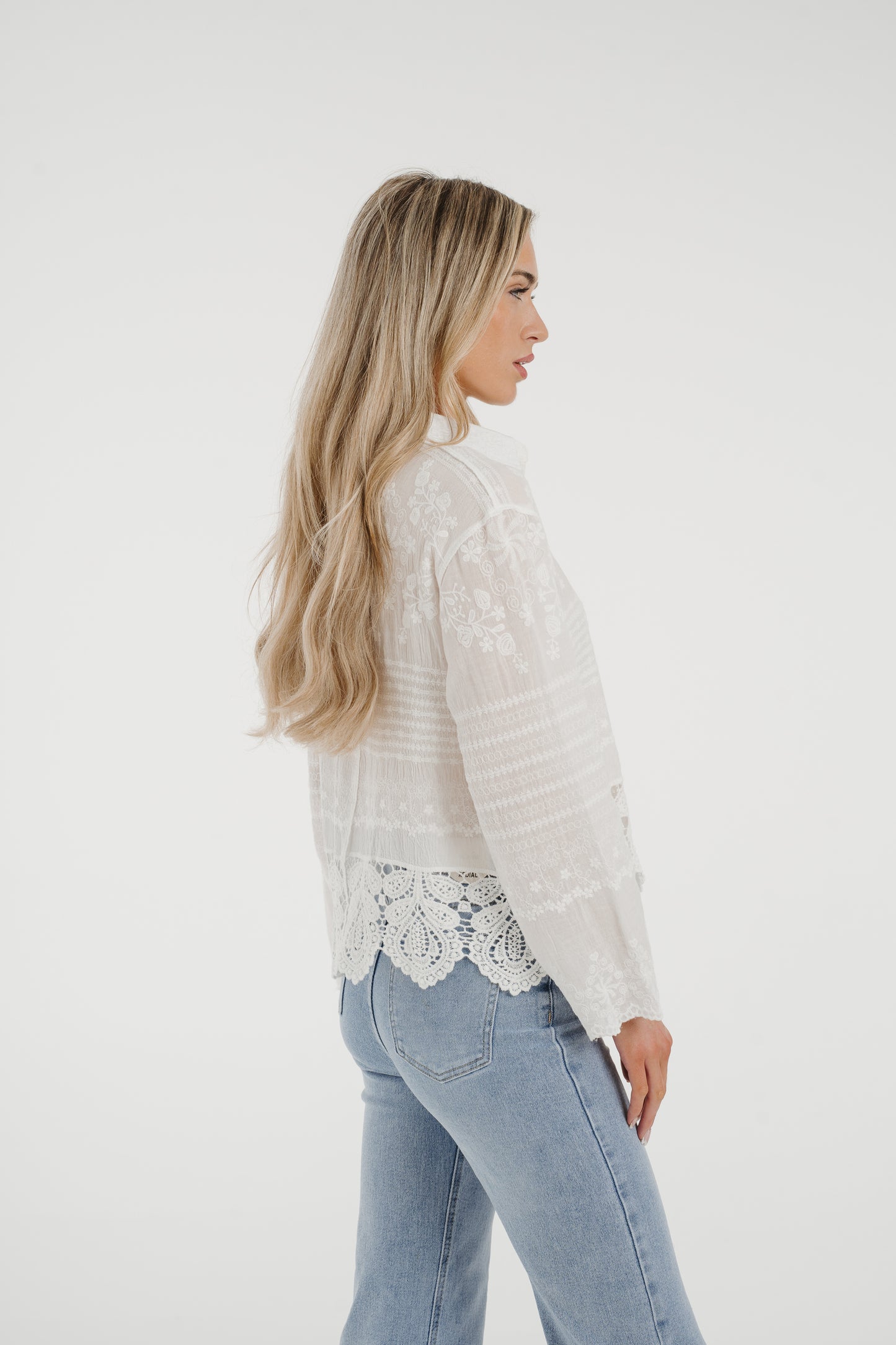 Holly Crochet Hem Blouse In White