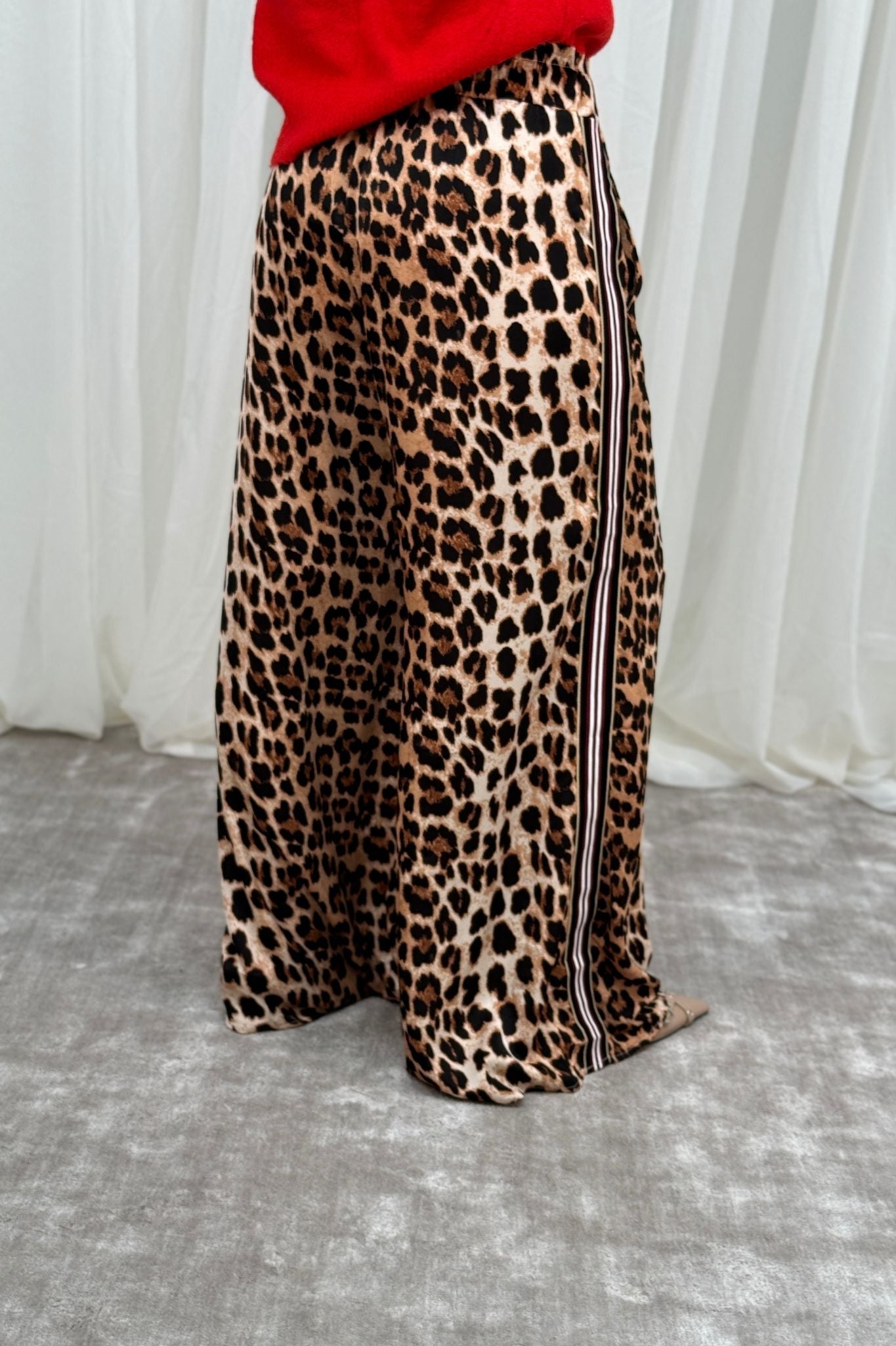 Millie Red Trim Trousers In Leopard