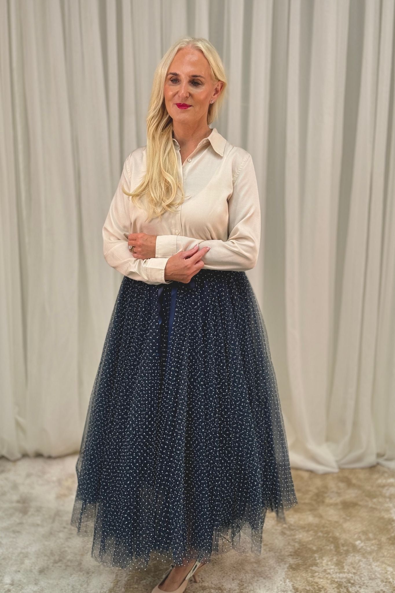 Carolyn Polka Dot Tulle Skirt In Navy