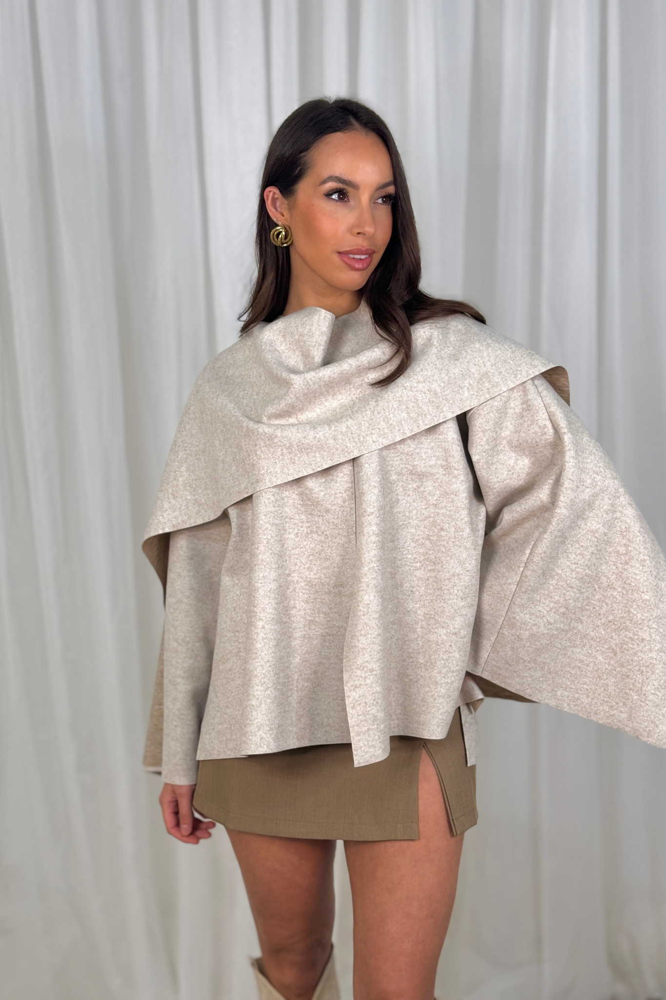 Indie Cape With Scarf In Neutral